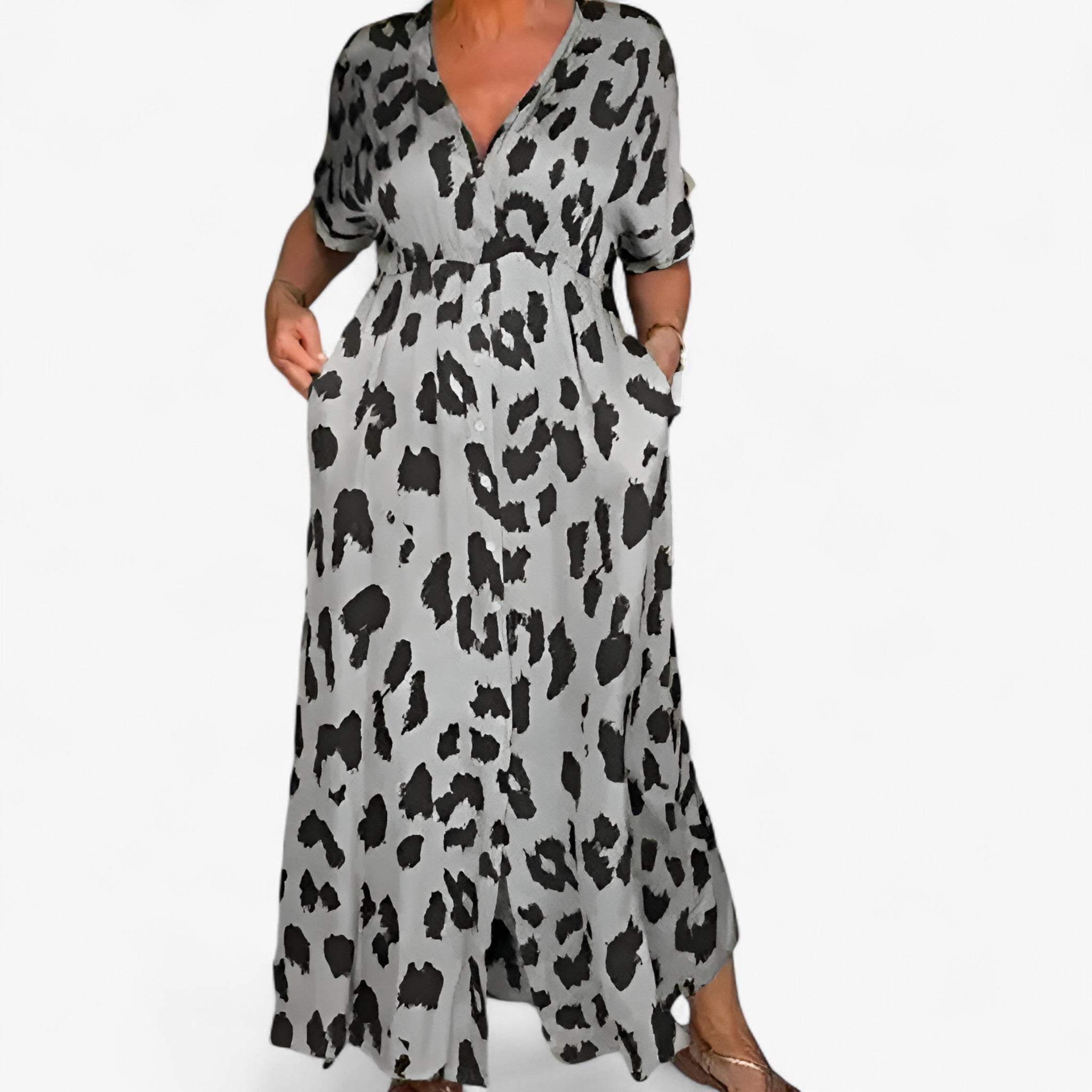 Vestido largo de mujer con estampado de leopardo elegante en chiffon con abertura lateral para ocasiones especiales