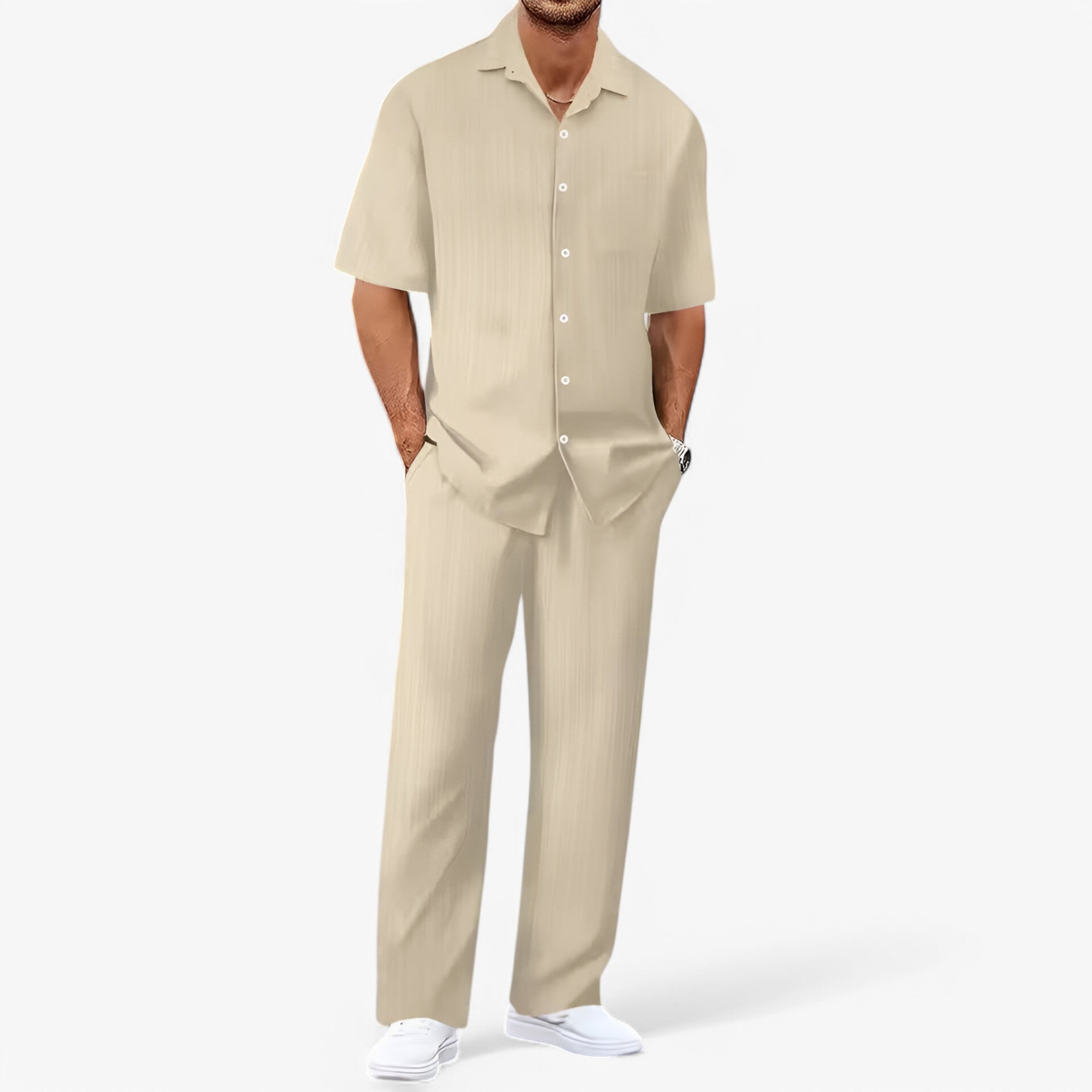 Completo Uomo Business Casual: Camicia Elegante e Pantaloni Slim Fit - Albicocca Confezione da 1 - business camicia camicia pantaloni casual outfit sets pantaloni uomo - Concept Palermo