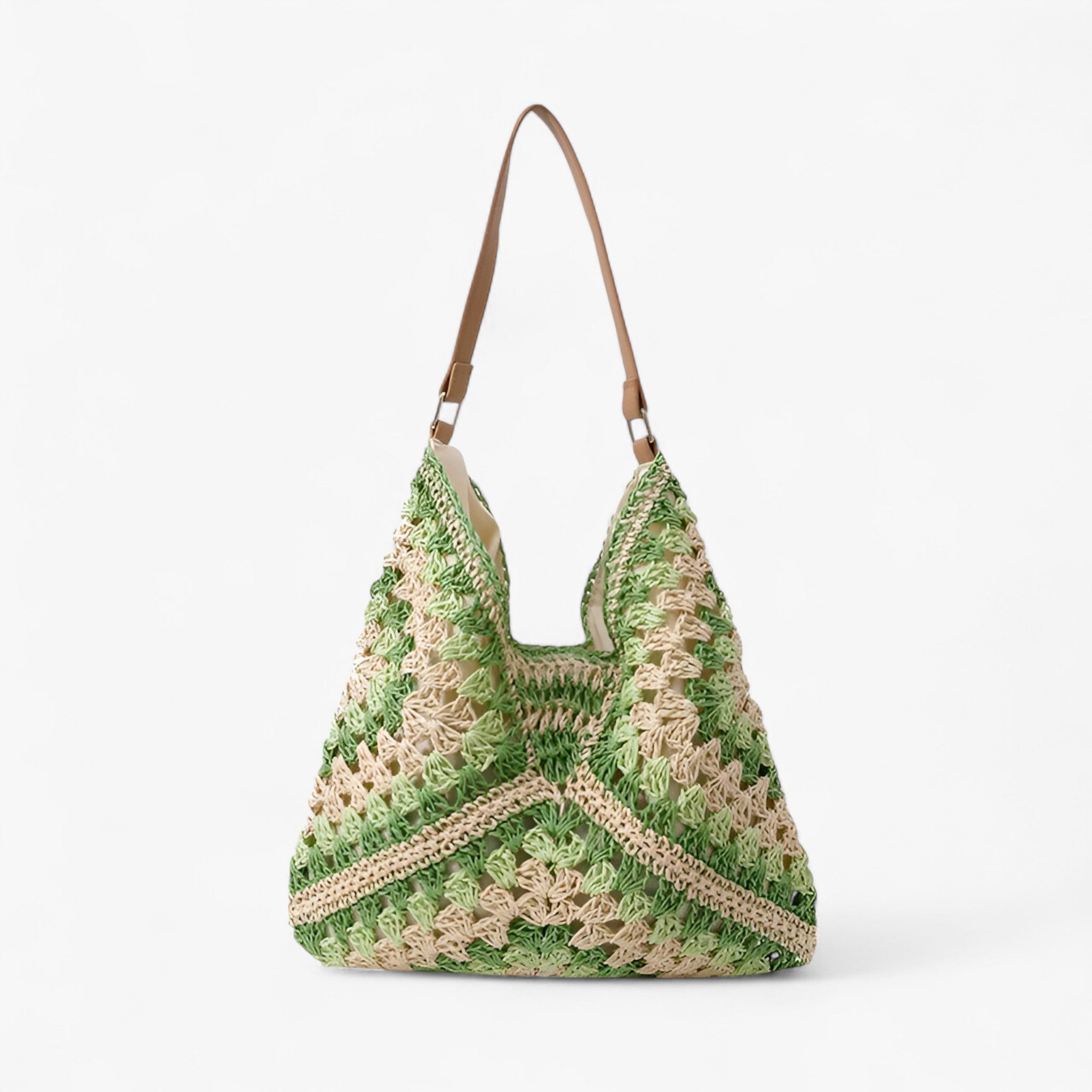 Borsa Donna Grande in Paglia Naturale Marrone con Manici in Vera Pelle - Stile Estivo Chic - Verde - borsa borsa spalla donna estiva gracia | borsa a spalla estiva - €25 spalla - Concept Palermo