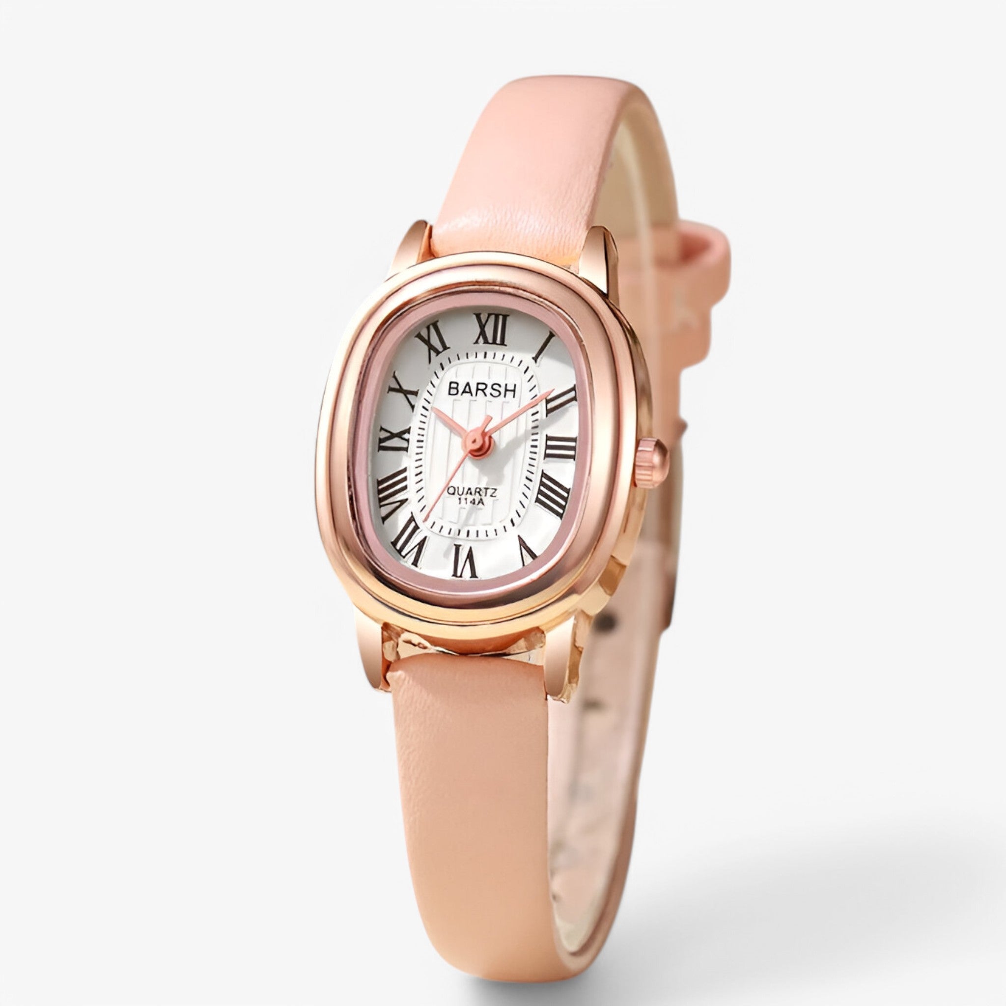 Orologio Donna Elegante con Quadrante Ovale, Cinturino in Vera Pelle Nero - Rosa - donna female watch orologio orologio donna ovale quadrante quarzo watch for women watches - Concept Palermo