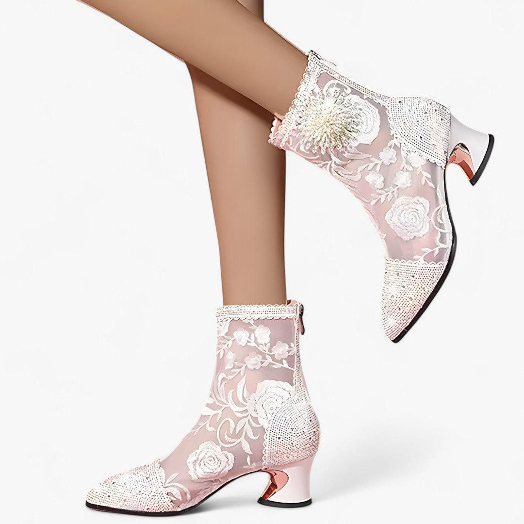 Stivaletti a punta con cristalli e pizzo a rete - - BOOTS Boots & Shoes cristalli pizzo punta rete shoes stivaletti stivaletti punta - Concept Palermo