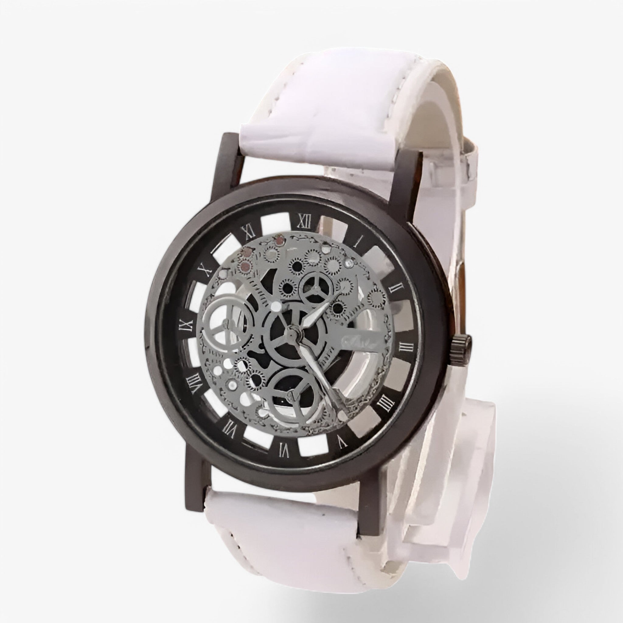 Orologio al quarzo con cinturino in pelle e quadrante romano - nero bianco - accessoires cinturino horloges orologio orologio quarzo pelle quadrante quarzo romano watches - Concept Palermo