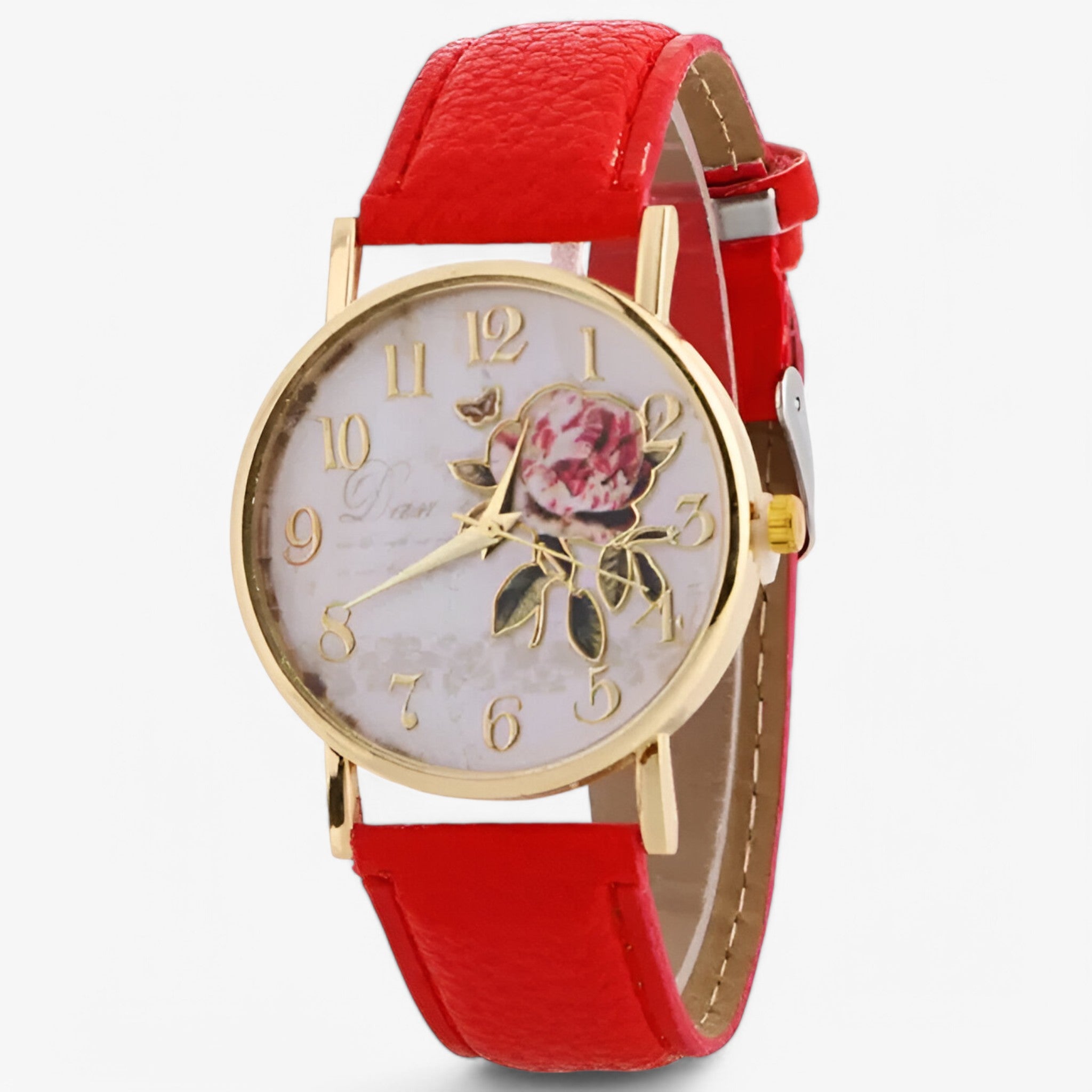 Orologio con fiore di rosa e cinturino in similpelle - Rosa Rossa - cinturino female watch fiore orologio orologio fiore similpelle watch for women watches - Concept Palermo