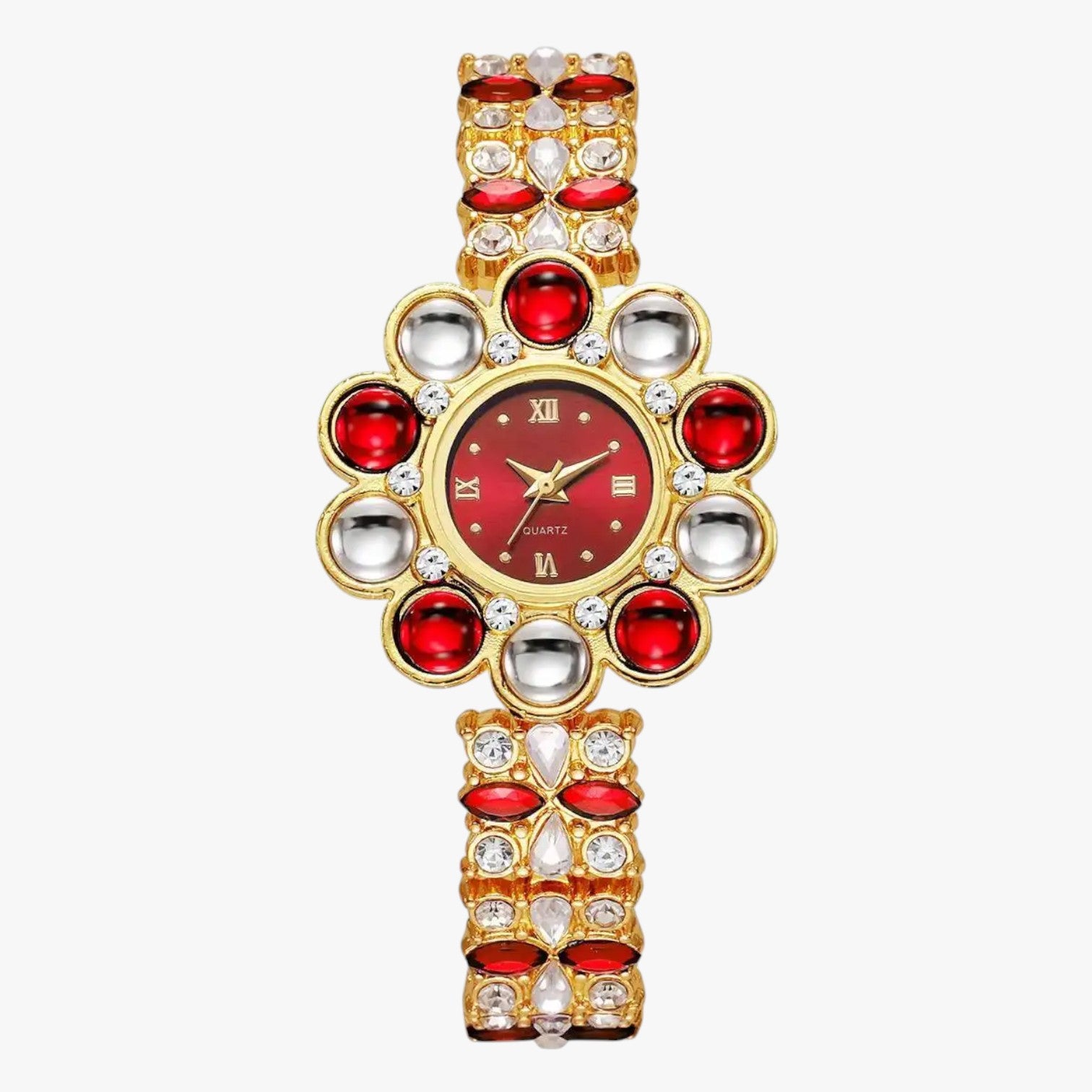 Orologio con quadrante a fiori in cristallo Donna - Rosso - cristallo donna female watch fiori ladies watch orologio orologio quadrante quadrante watch watch for women watches - Concept Palermo
