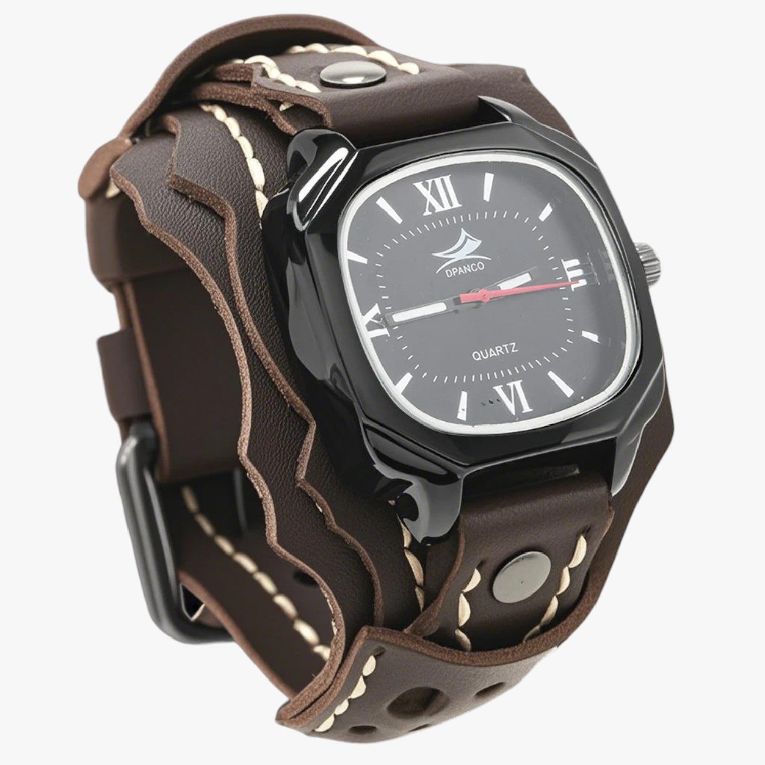 Orologio da uomo quadrato grande con cinturino in vera pelle - Marrone Scuro - cinturino orologio orologio uomo pelle quadrato uomo vera watch watch for men watches WATCHES FOR MEN - Concept Palermo