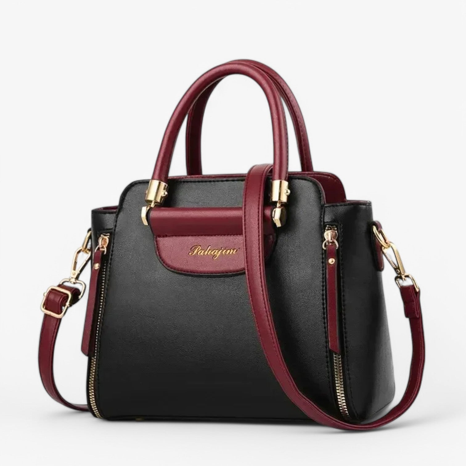 Borsa Donna Grande in Pelle PU Nera/Beige Elegante per Lavoro, Ufficio, Università - Nero - Bags borsa borsa mano chic contrasto handbags lavoro mano professionale women bags - Concept Palermo
