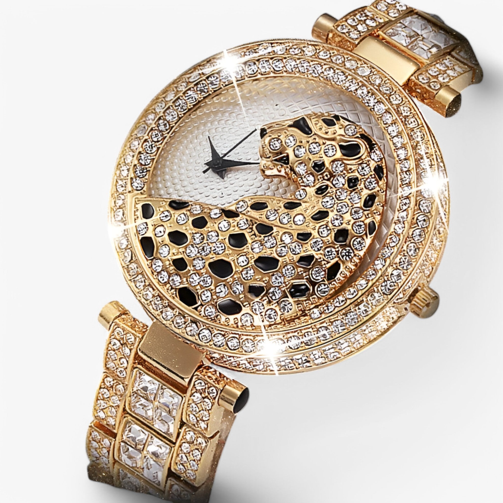 Orologio al Quarzo Dorato con Brillantini e Motivo Leopardo - - brillantini female watch leopardo motivo orologio orologio quarzo quarzo watch for women watches - Concept Palermo