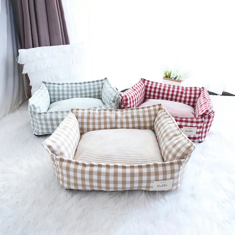 Letto per cani Fantasia a quadri beige - Morbido giaciglio - 100% Cotone