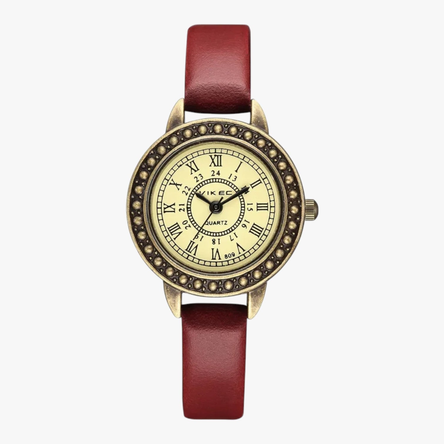 Orologio vintage in pelle con quadrante romano Uomo - Rosso - female watch ladies watch orologio orologio vintage pelle quadrante romano uomo vintage watch watch for women watches - Concept Palermo