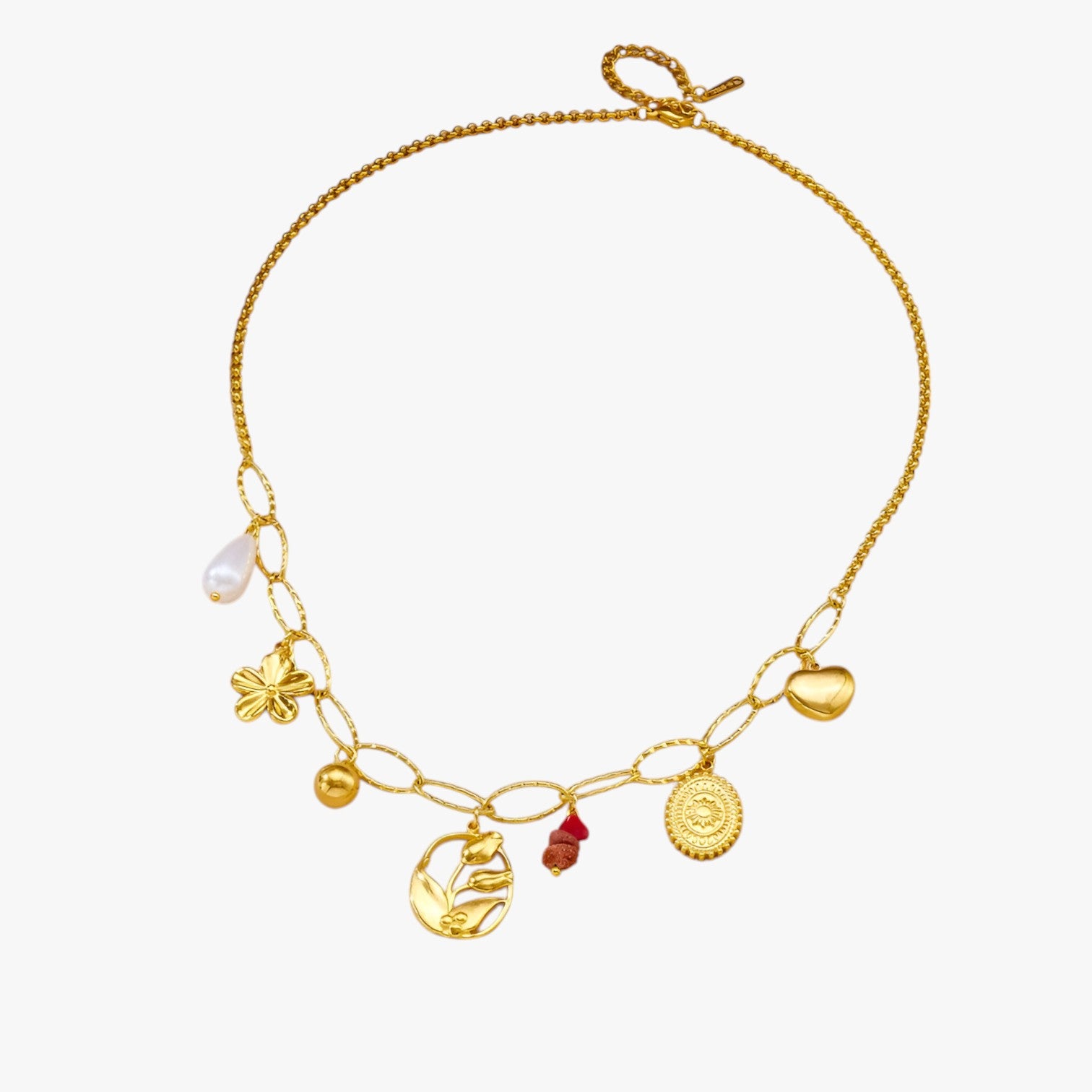 Collana con ciondoli cuore e tulipano - - ciondoli collana collana ciondoli cuore elegant womens necklaces jewelry necklace NECKLACES Necklaces for Women tulipano - Concept Palermo
