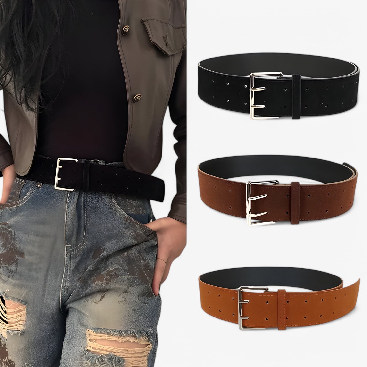 Cintura Larga in Seta di Camoscio con Fibbia Argento Donna - - belts camoscio cintura cintura larga donna fibbia larga seta waist belt for women women belt round Womens belt - Concept Palermo