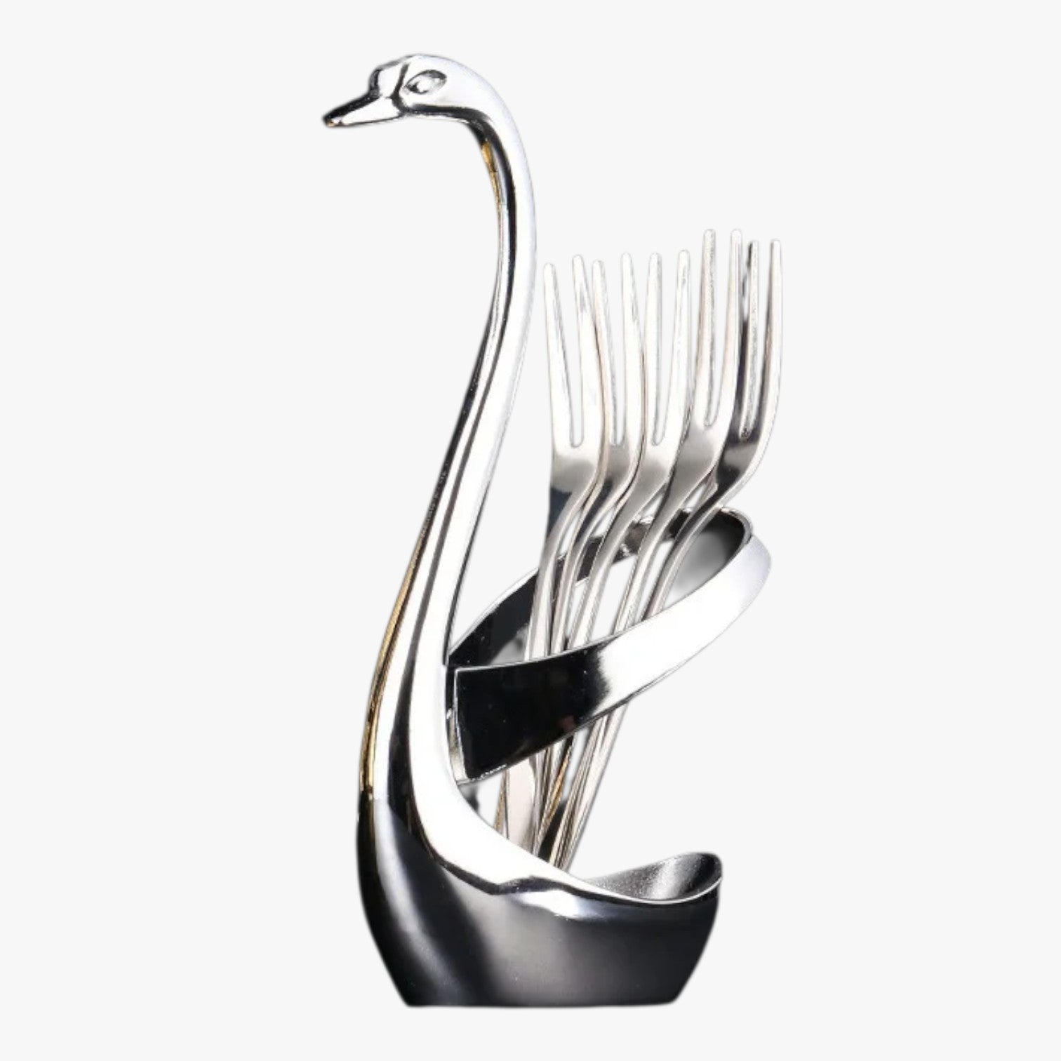 Porta posate a forma di cigno - Base Argento 5Pz Forchetta - cigno forma Kitchen kitchen & dining kitchen accessory kitchen tools porta porta posate posate - Concept Palermo