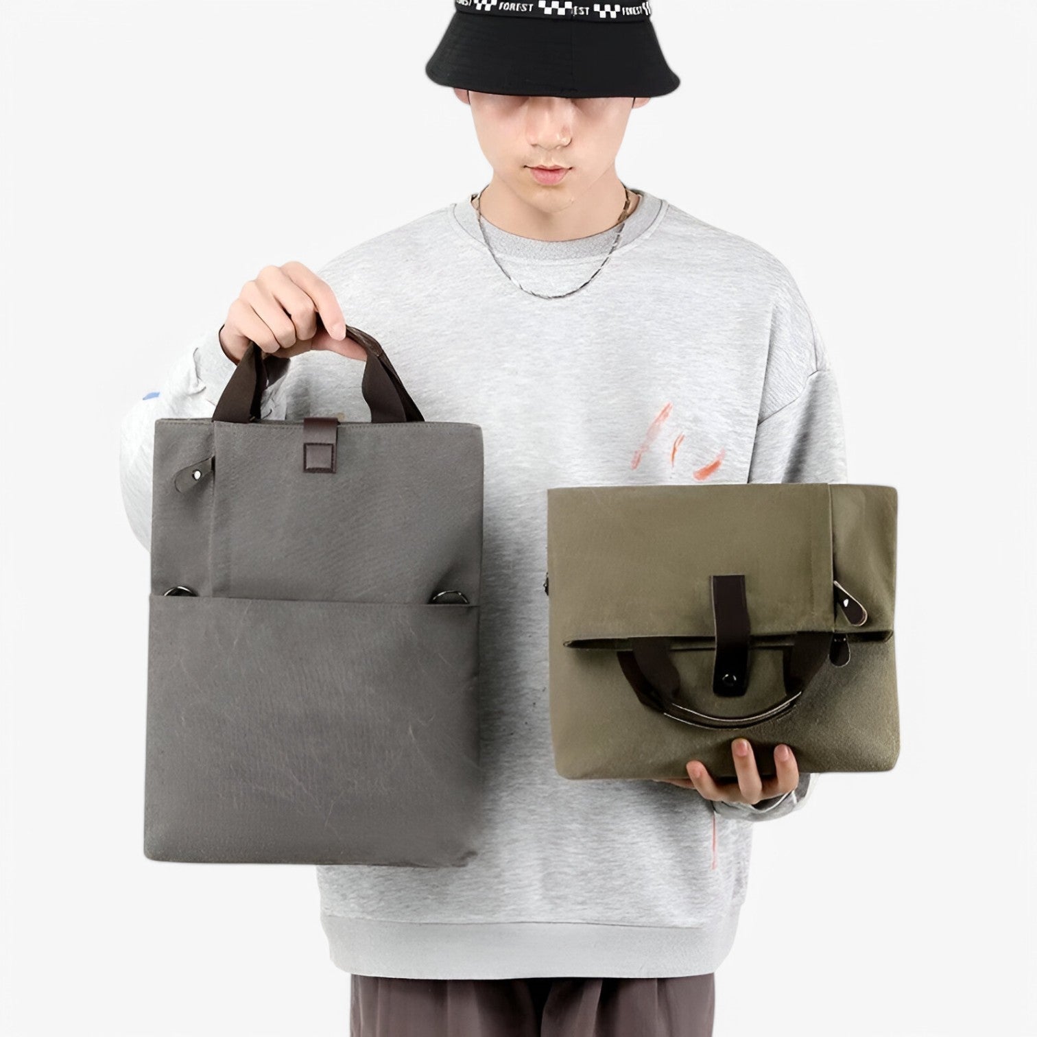 Borsa Tracolla Uomo Grande Grigia in Tela Canvas Resistente - Lavoro, Viaggio, Università - - Bags borsa canvas handbags mens bag tracolla uomini versatile versatile borsa - Concept Palermo