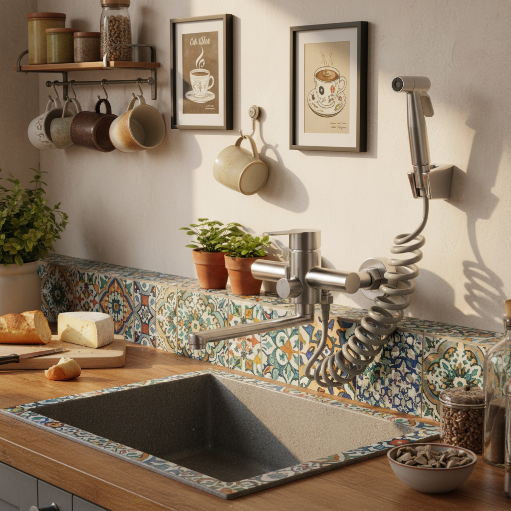 Rubinetto da cucina a parete Girevole 360° Doccetta Acciaio inossidabile