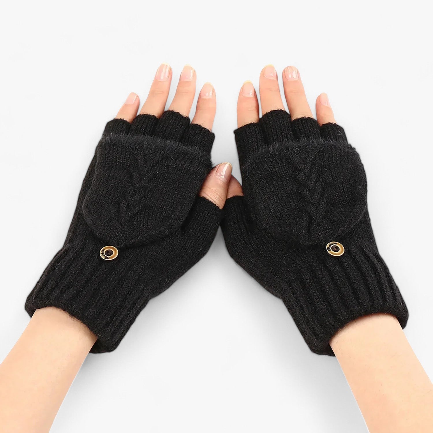 Guanti da donna in maglia spessa e pieghettata, per il freddo - Nero Taglia unica - donna freddo gloves & mittens guanti guanti donna maglia pieghettata spessa - Concept Palermo