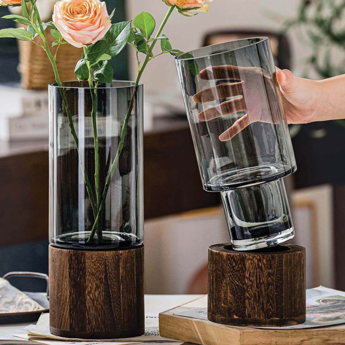 Vaso in Vetro e Legno con Design di Fiori Decorazioni per la Tua Casa - - casa Decor decorazioni design fiori Flowerpots home & garden Kitchen legno Vases vaso vaso vetro - Concept Palermo