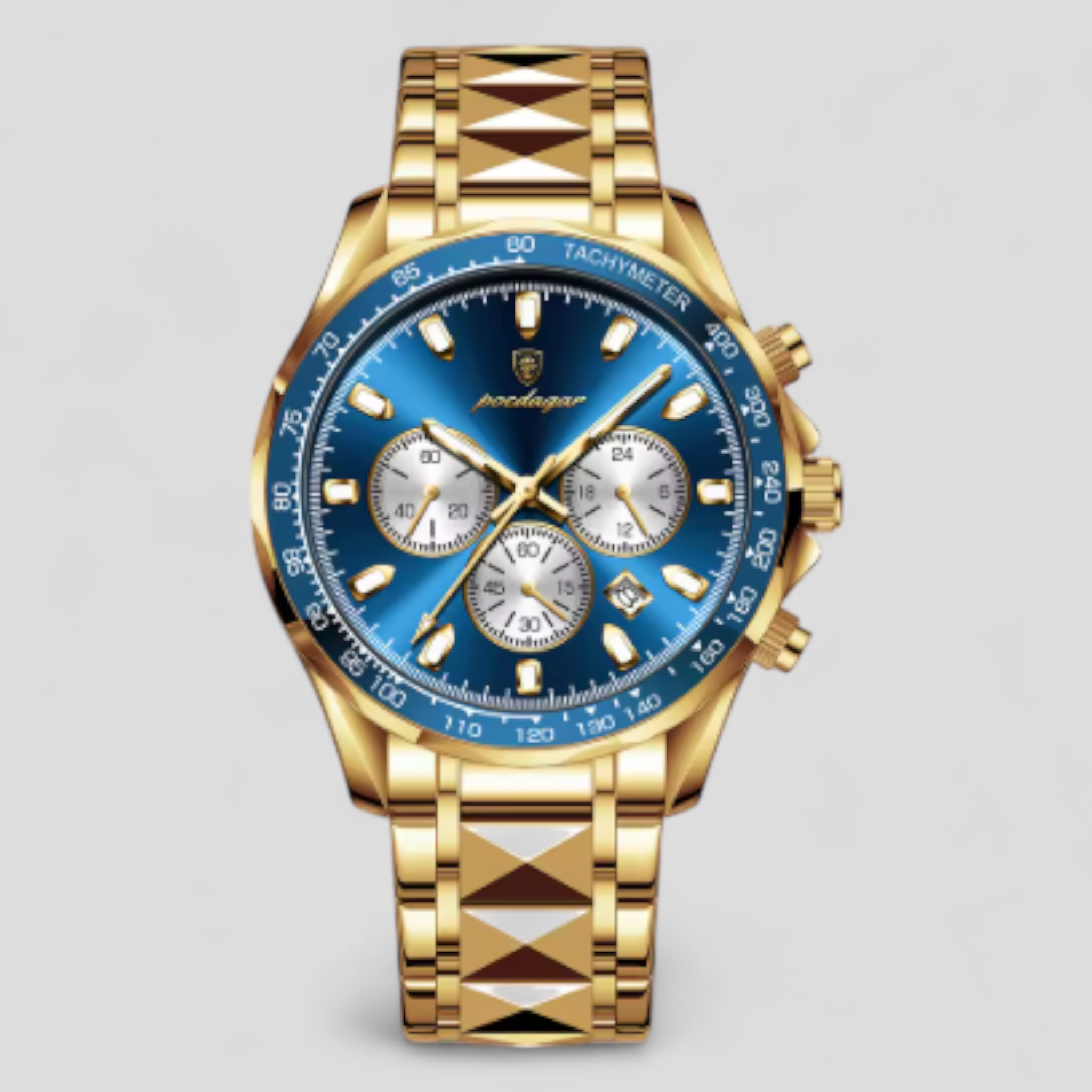 Orologio Cronografo Uomo di Lusso in Acciaio Inox Argento - Oro Blu - acciaio cronografo orologio orologio cronografo uomo watches - Concept Palermo