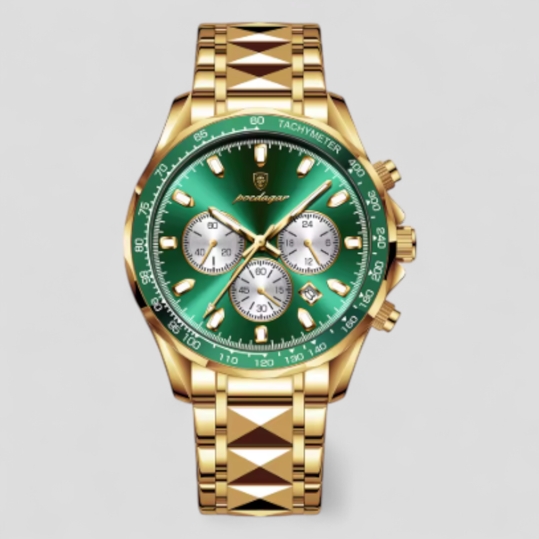 Orologio Cronografo Uomo di Lusso in Acciaio Inox Argento - Oro Verde - acciaio cronografo orologio orologio cronografo uomo watches - Concept Palermo