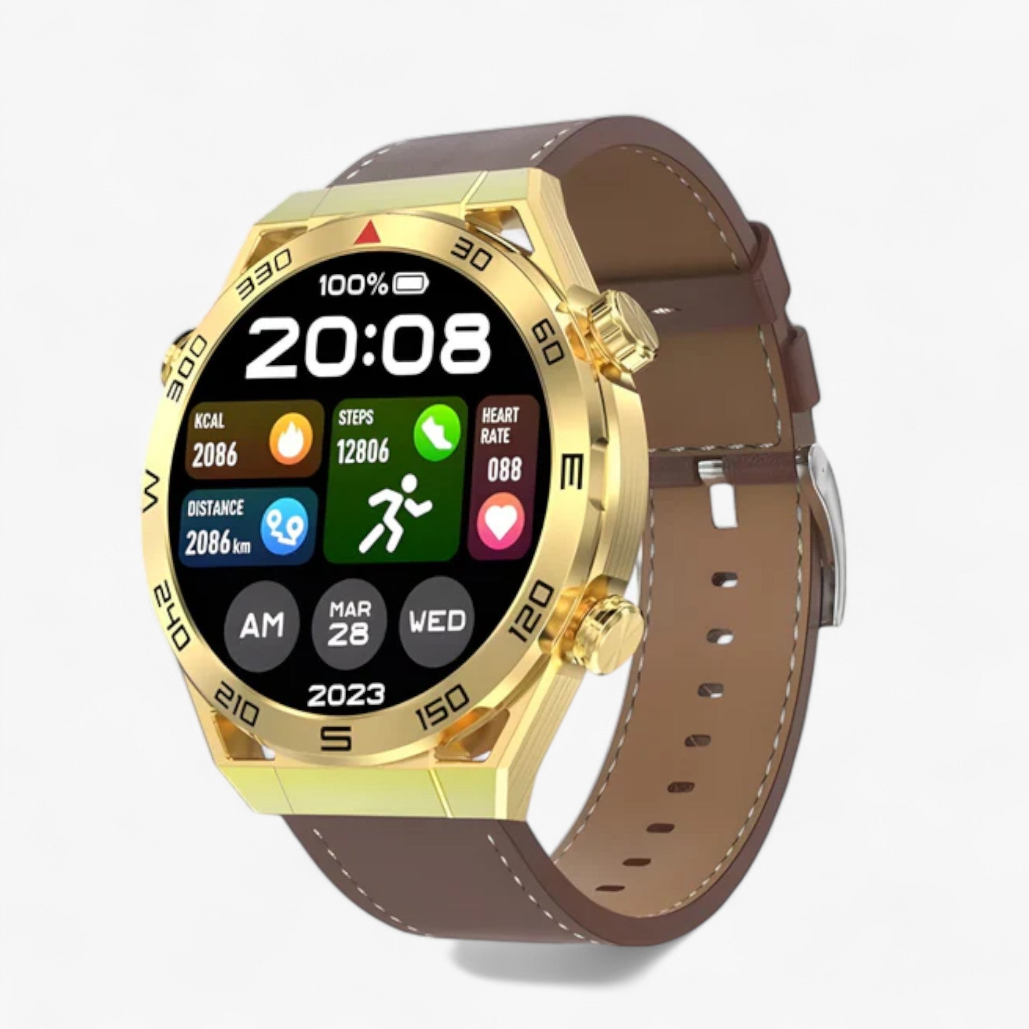Smartwatch Uomo Nero con GPS, NFC, Chiamate BT, ECG, Monitor Salute e Sport - Compatibile Android iOS - Cuoio d'oro - bluetooth chiamate Smart Watches uomini uomini chiamate watches wistwatches - Concept Palermo