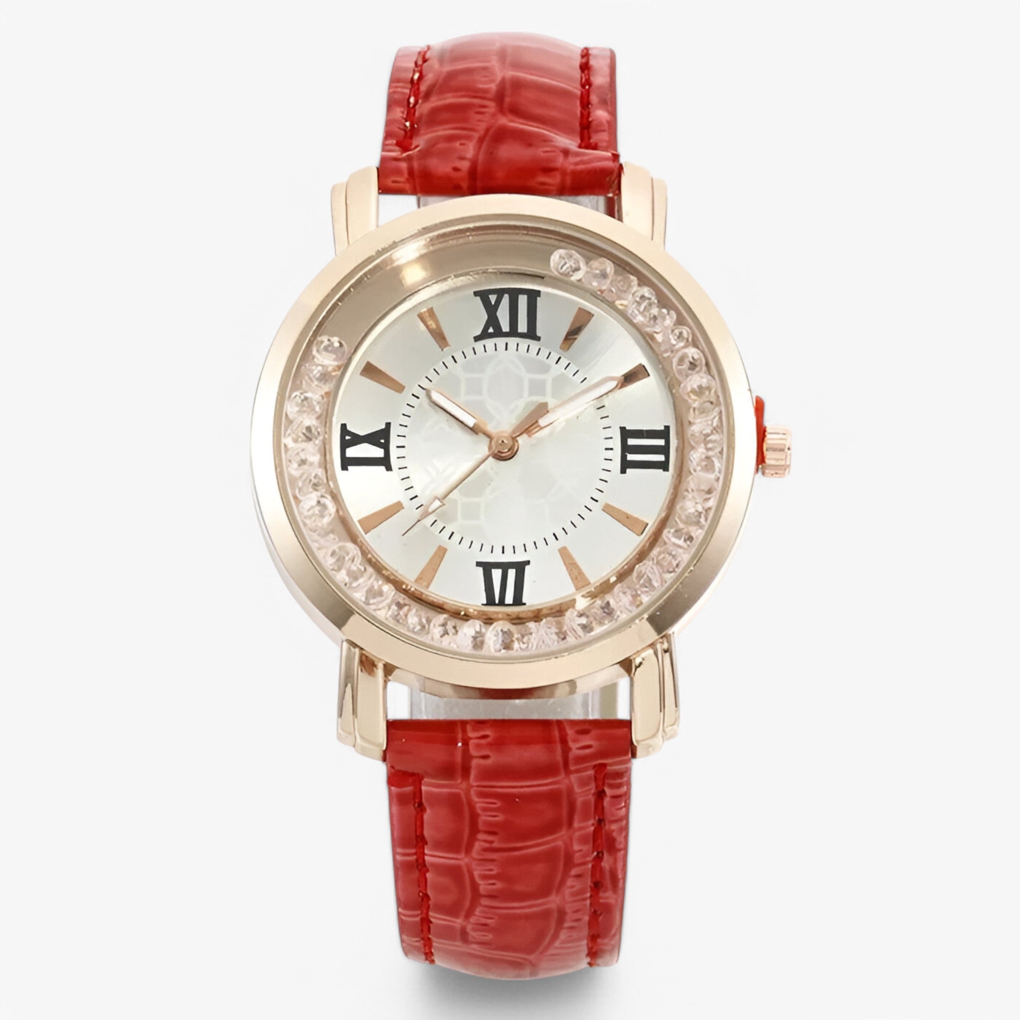 Orologio da donna in pelle con quadrante decorato da strass brillanti - Rossa - accessoires brillanti decorato donna horloges orologio orologio donna pelle quadrante strass watches - Concept Palermo
