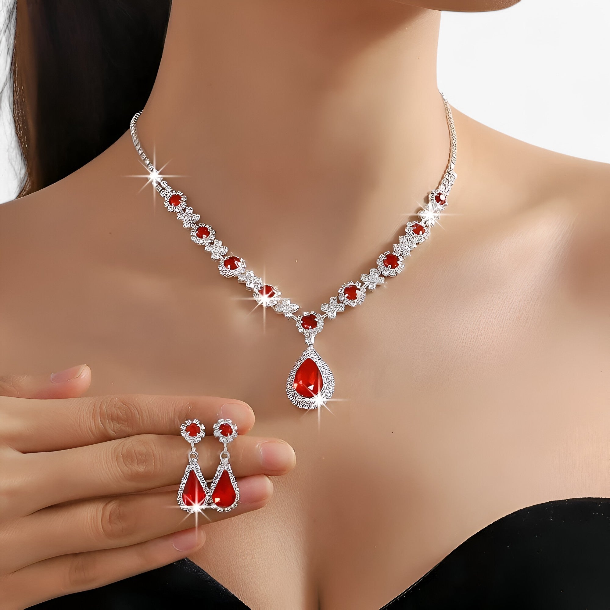 Set Gioielli Sposa Cristallo Goccia: Collana e Orecchini Eleganti Donna Argento 925 - - donna goccia jewelry lana necklaces Necklaces for Women nozze nozze pezzi orecchini pendente WOMEN - Concept Palermo