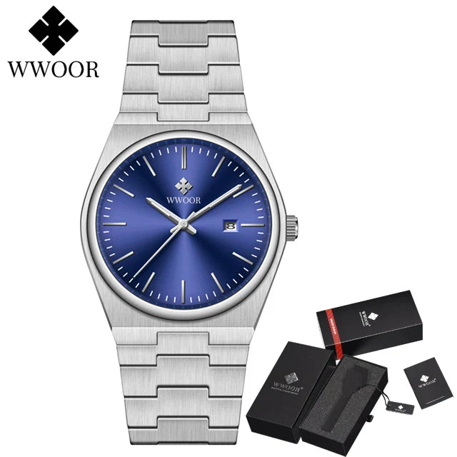 WWOOR Top Brand VJ32 Quartz Movement Watch for Men 316L Stainless Steel Business Watch Waterproof Luminous Men's Watches - Silver blue - accessoires brand business horloges luminous movement quartz stainless steel watch watches - Concept Palermo
