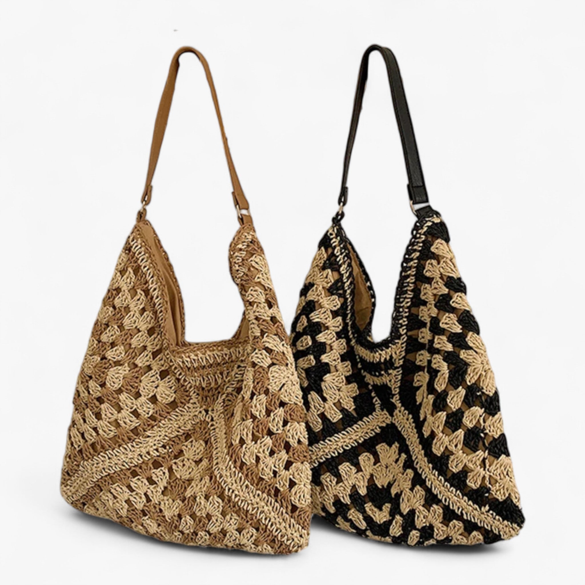 Borsa Donna Grande Beige Paglia Elegante con Manici Similpelle - Estiva a Spalla - - borsa borsa paglia elena | borsa in paglia intrecciata - €25 intrecciata paglia - Concept Palermo