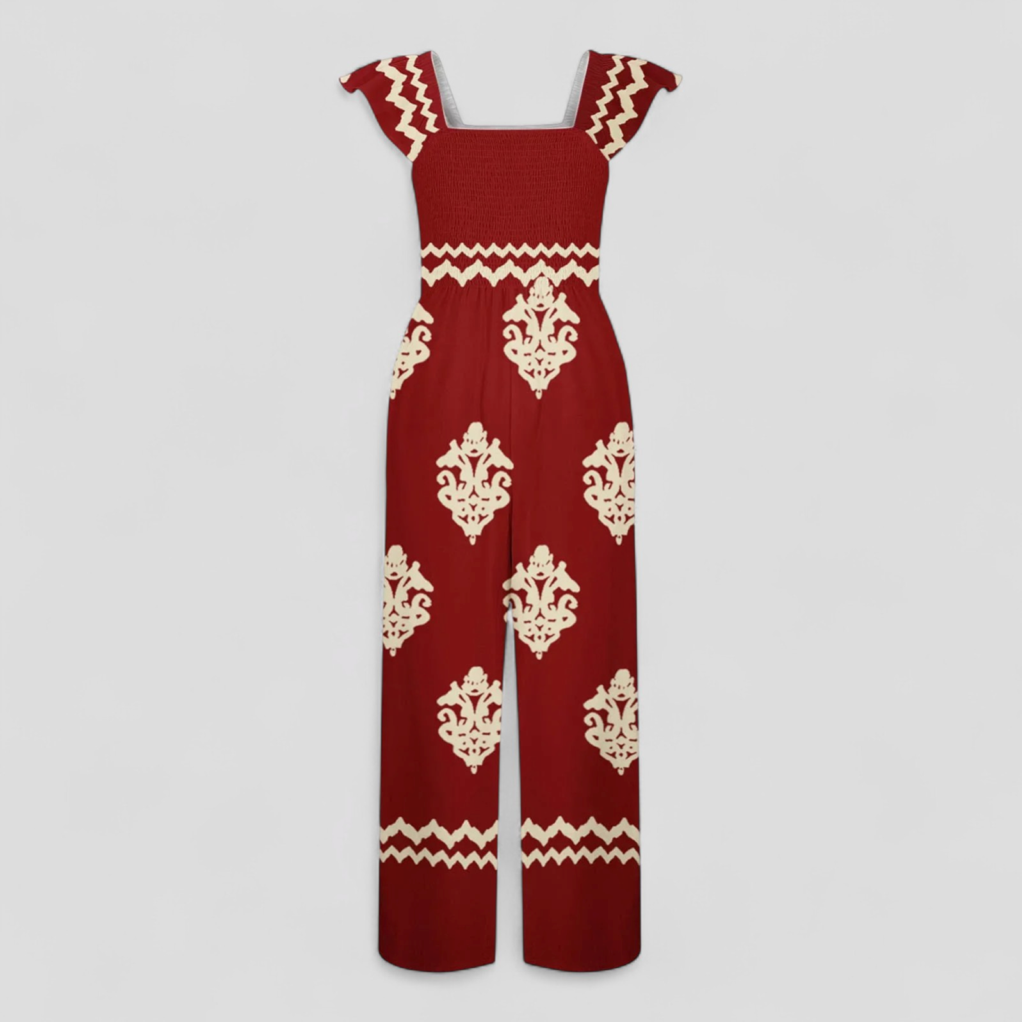 Tuta Donna Bohemien a Vita Alta - Rosso - abbigliamento casual alta bohemien donna gamba larga look vintage moda femminile one-pieces tuta tuta bohemien tuta con cappuccio tuta donna tuta elegante tuta estiva vita vita alta - Concept Palermo
