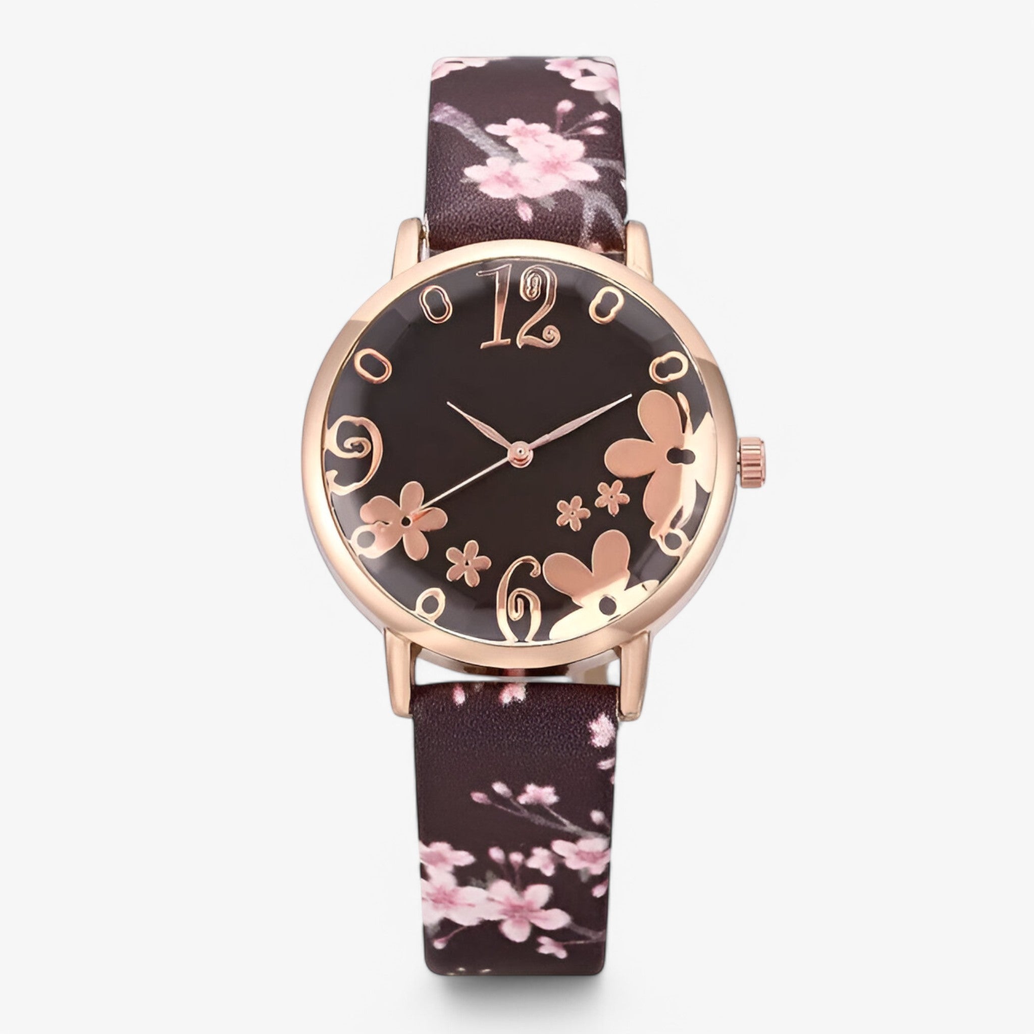 Orologio da donna in pelle con quadrante floreale e bracciale coordinato - Caffè - bracciale coordinato donna female watch floreale orologio orologio donna pelle quadrante watch for women - Concept Palermo
