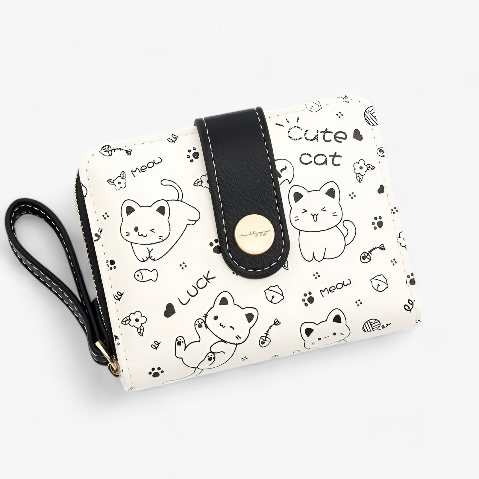 Portafoglio Donna con Gattine - Compatto e Multifunzionale - Nero - compatto donna gattine multifunzionale portafoglio portafoglio donna wallet wallets womens wallet - Concept Palermo
