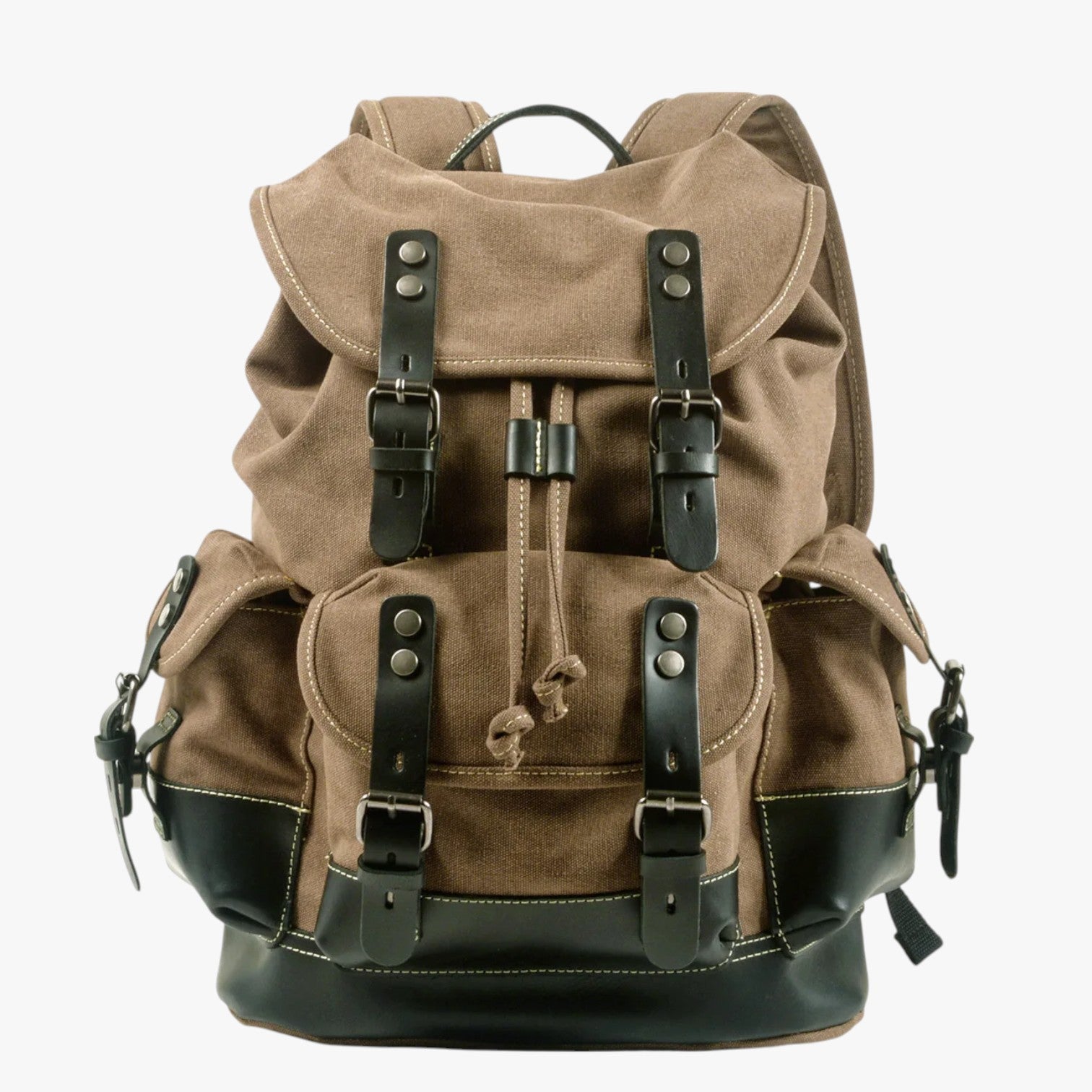 Zaino Escursionismo Tela e Pelle a Grande Capacità Uomo - cachi scuro - bag Bags bags for men capacità escursionismo mens bag pelle tela uomo zaino zaino escursionismo - Concept Palermo