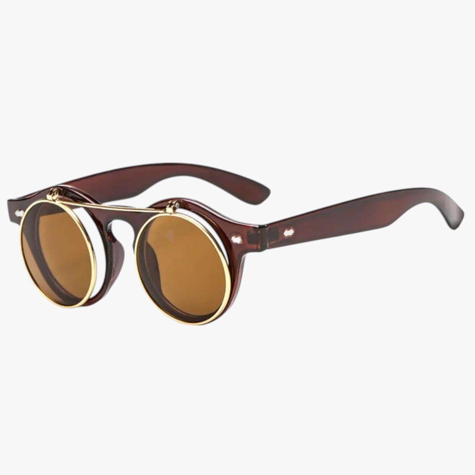 Occhiali da Sole Retrò Unisex Doppia Lente Flip & Protezione UV Punk Uomo - tè - doppia Fashion Sunglasses flip lente mens sunglasses occhiali occhiali sole protezione punk retr Sunglasses - Concept Palermo