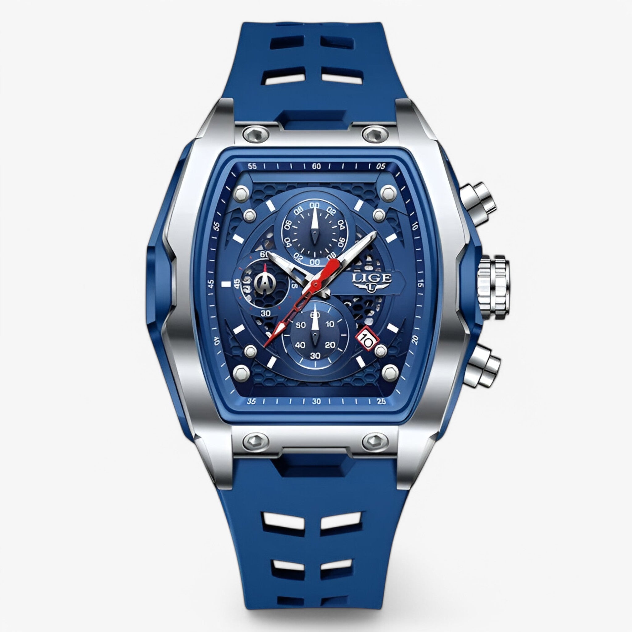 Orologio Sportivo Uomo Lusso in Silicone Nero con Cronografo - Blu argento - accessoires horloges orologio orologio sportivo silicone sport sportivo uomo watches - Concept Palermo