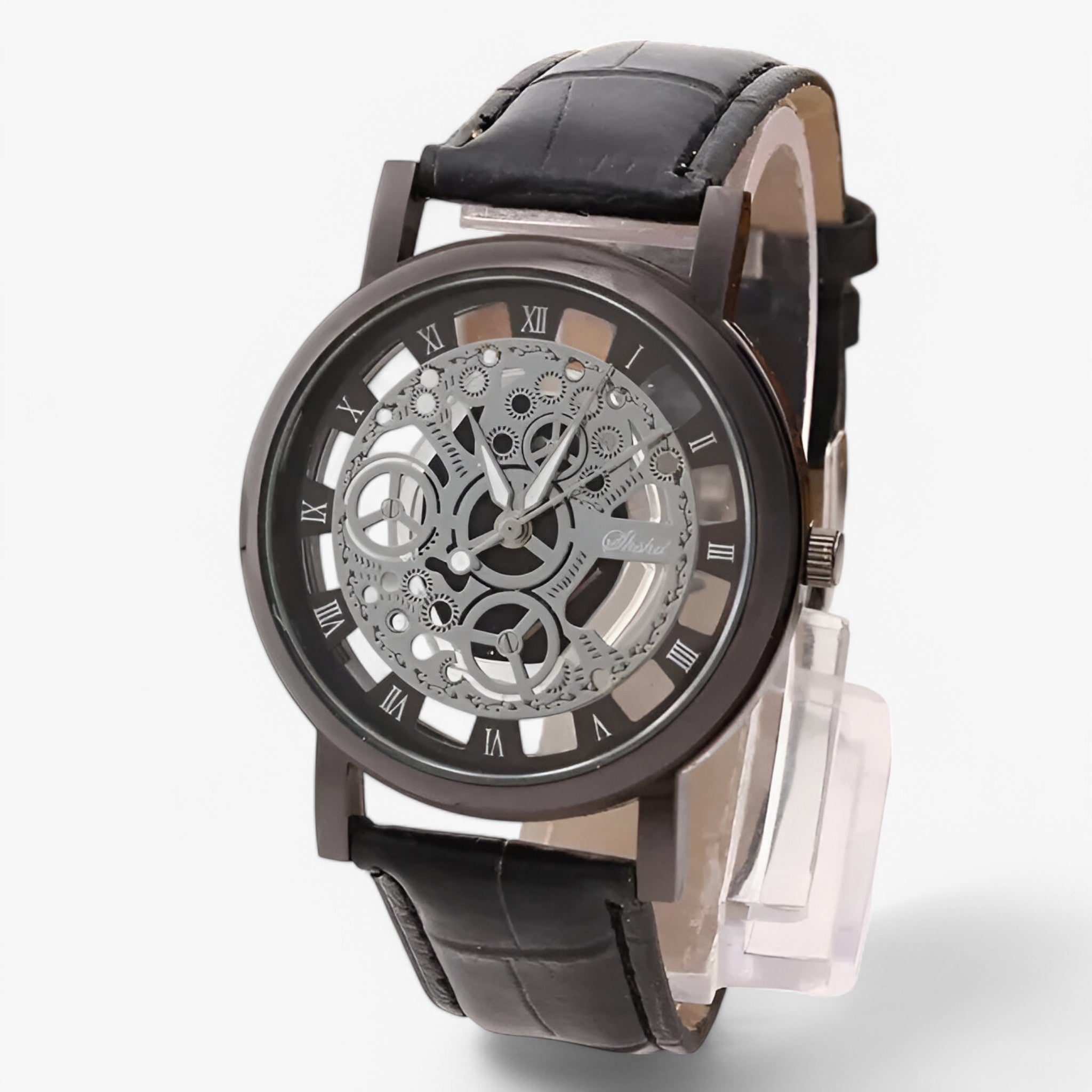 Orologio al quarzo con cinturino in pelle e quadrante romano - nero nero - accessoires cinturino horloges orologio orologio quarzo pelle quadrante quarzo romano watches - Concept Palermo