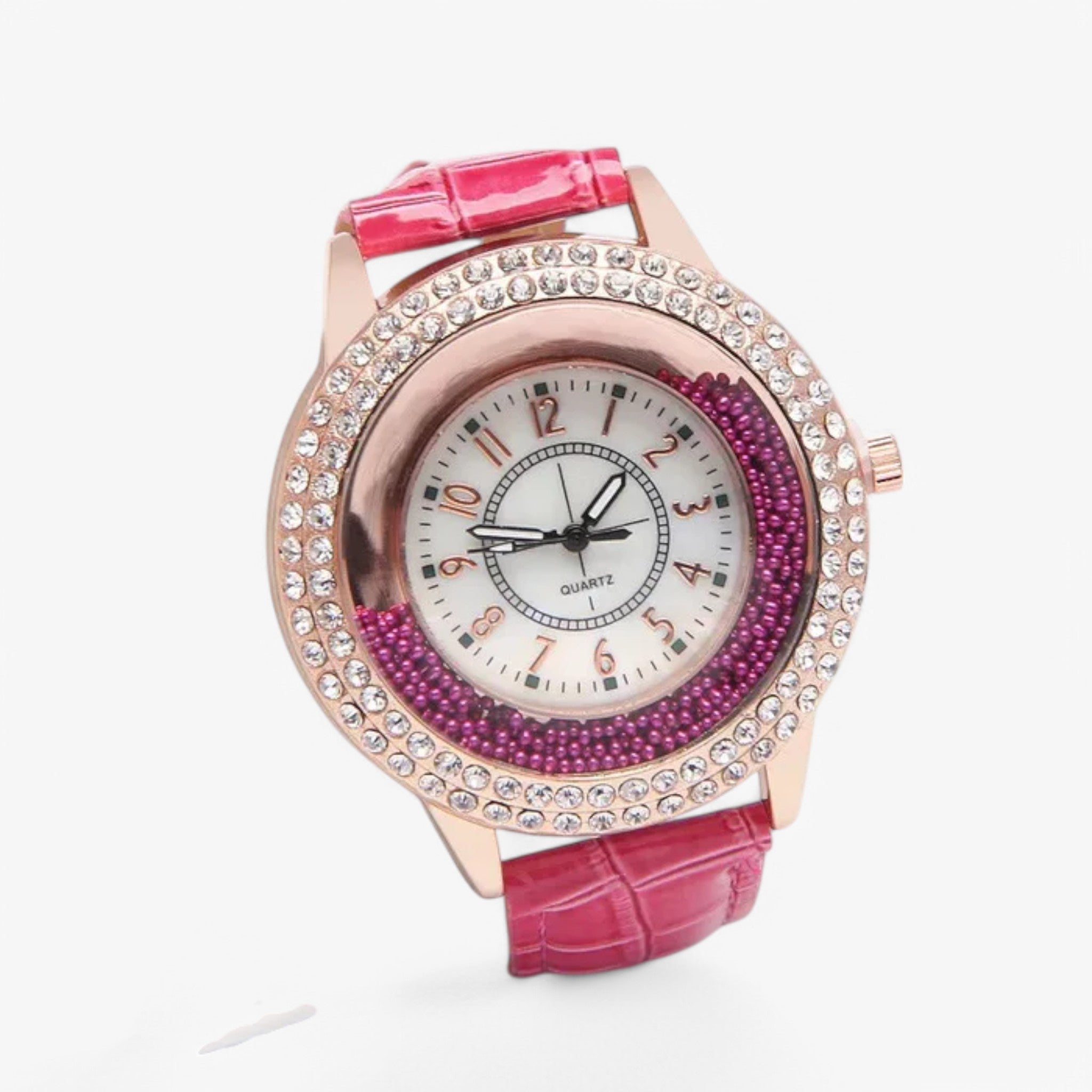 Orologio da donna in pelle PU con strass di cristallo e movimento al quarzo - rosa rossa - cristallo donna female watch movimento orologio orologio donna pelle quarzo strass watch for women - Concept Palermo