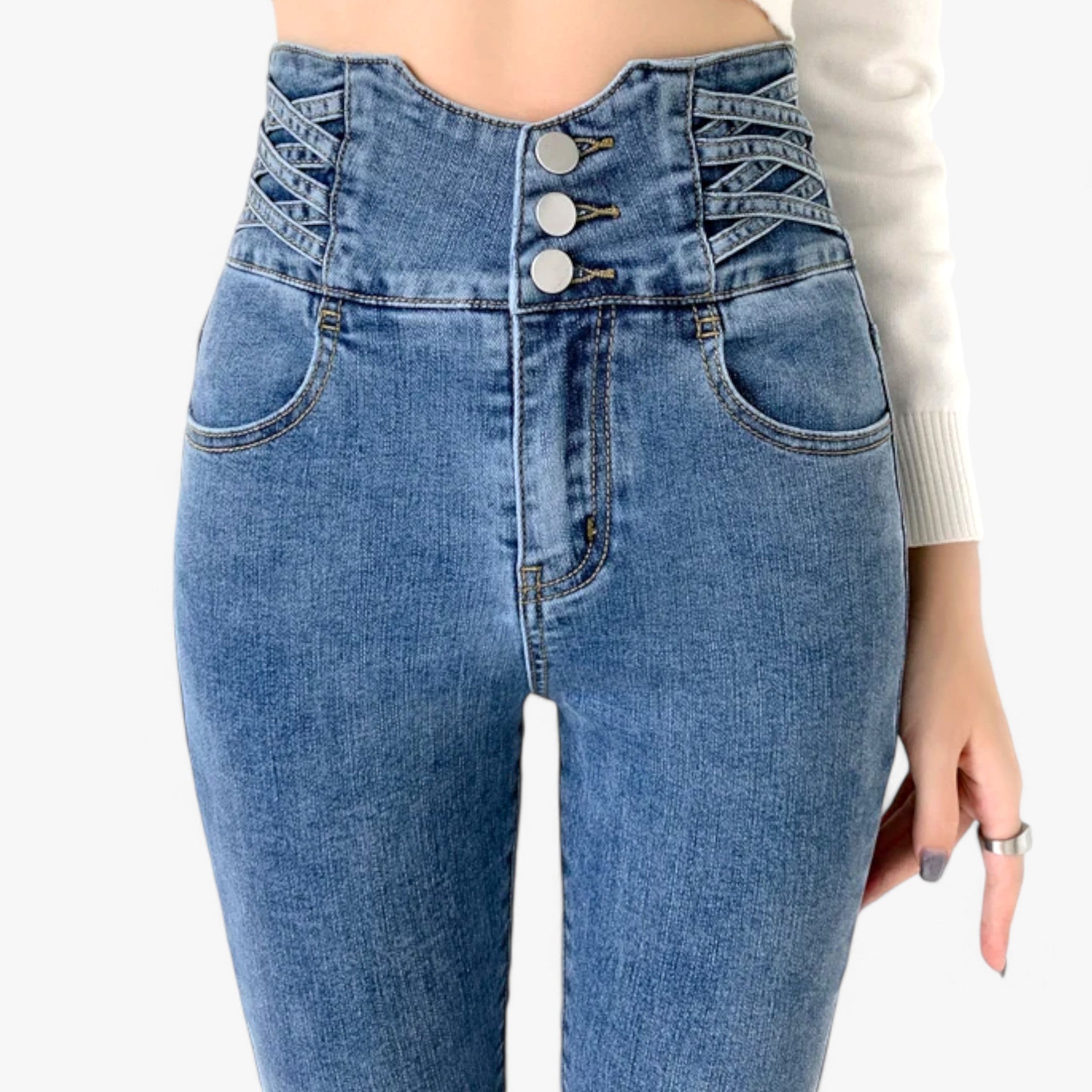 Jeans skinny a matita - Elastico sottile per una vestibilità più snella - Blu Scuro 3 Bottoni - elastico jeans jeans skinny matita pants pants for women Pants women skinny snella sottile women pants - Concept Palermo