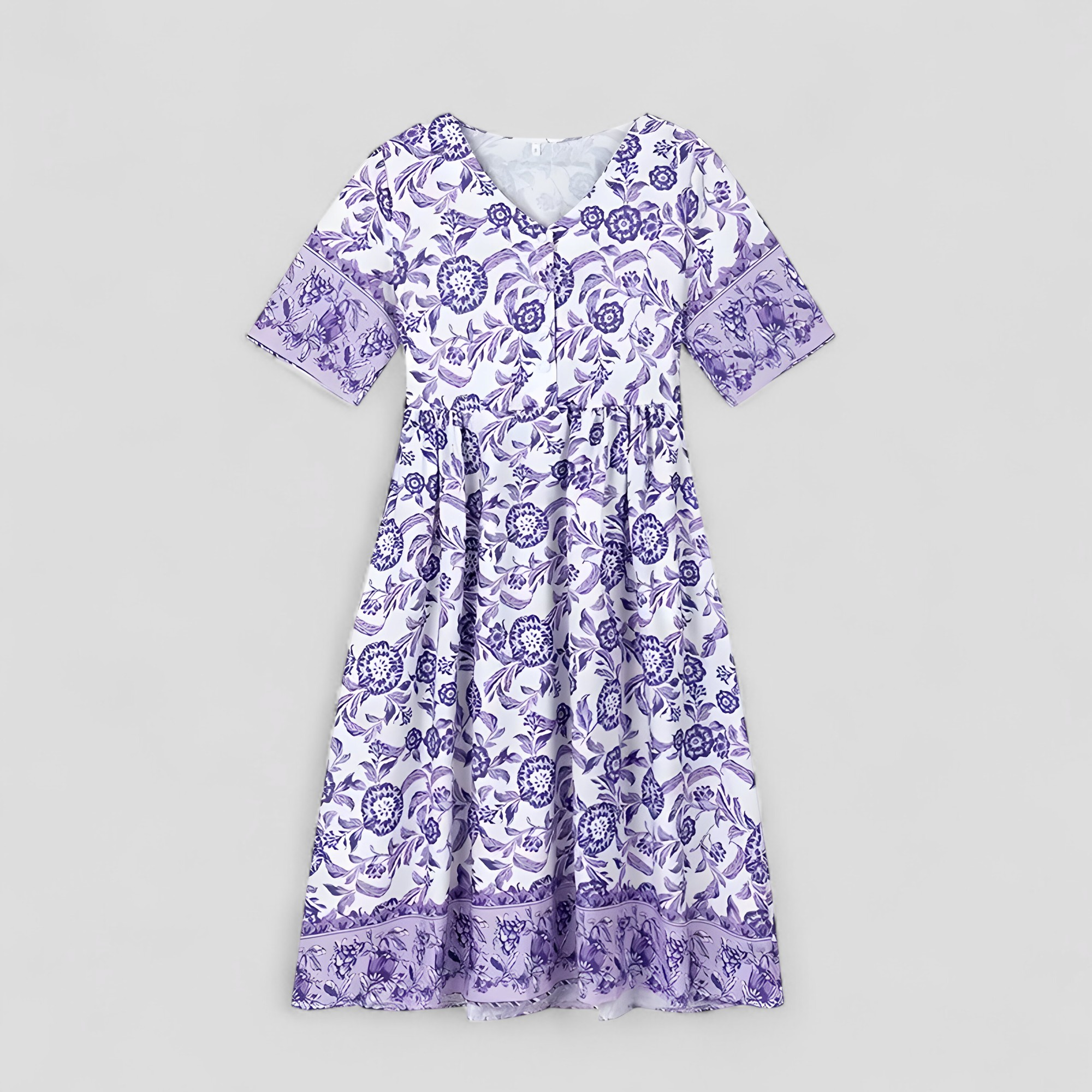 Abito Estivo Donna Con Stampa Floreale - Porpora - abito abito elegante abito estivo abito floreale donna dresses estivo fashion estate floreale moda femminile scollo a V stampa stile estivo tessuto leggero vestito comodo vestito lavabile - Concept Palermo