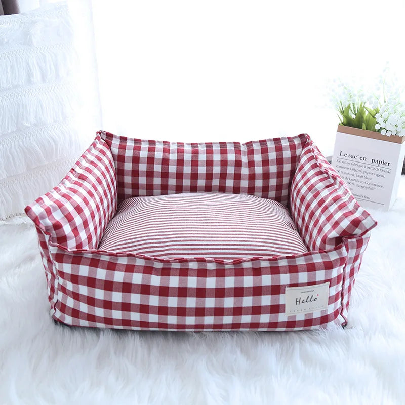 Letto per cani Fantasia a quadri beige - Morbido giaciglio - 100% Cotone