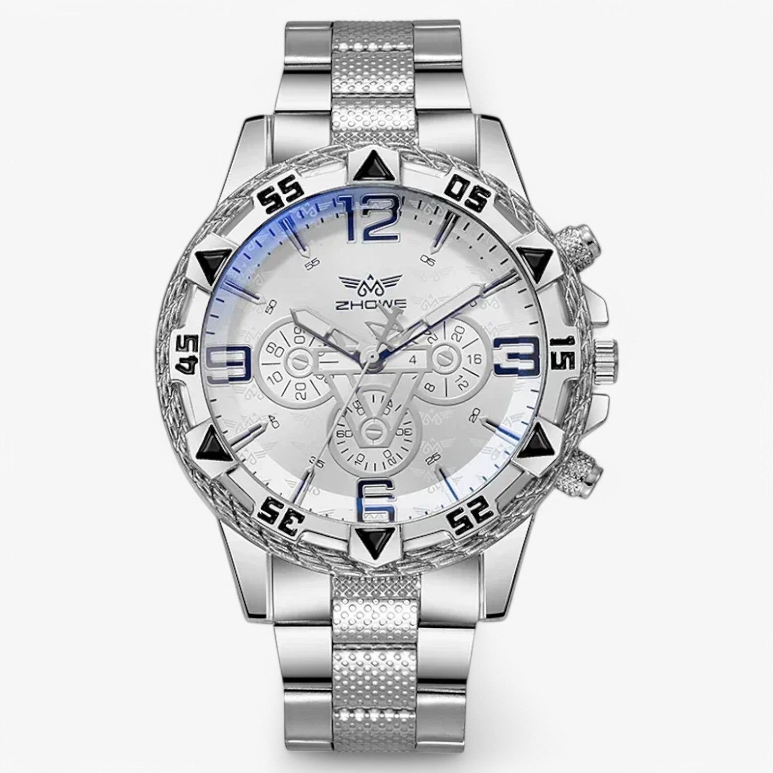 Orologio da uomo di lusso - senza tempo con accenti di luce blu - Argento-Bianco - accenti luce mens accessory orologio orologio uomo tempo uomo watch for men watches - Concept Palermo
