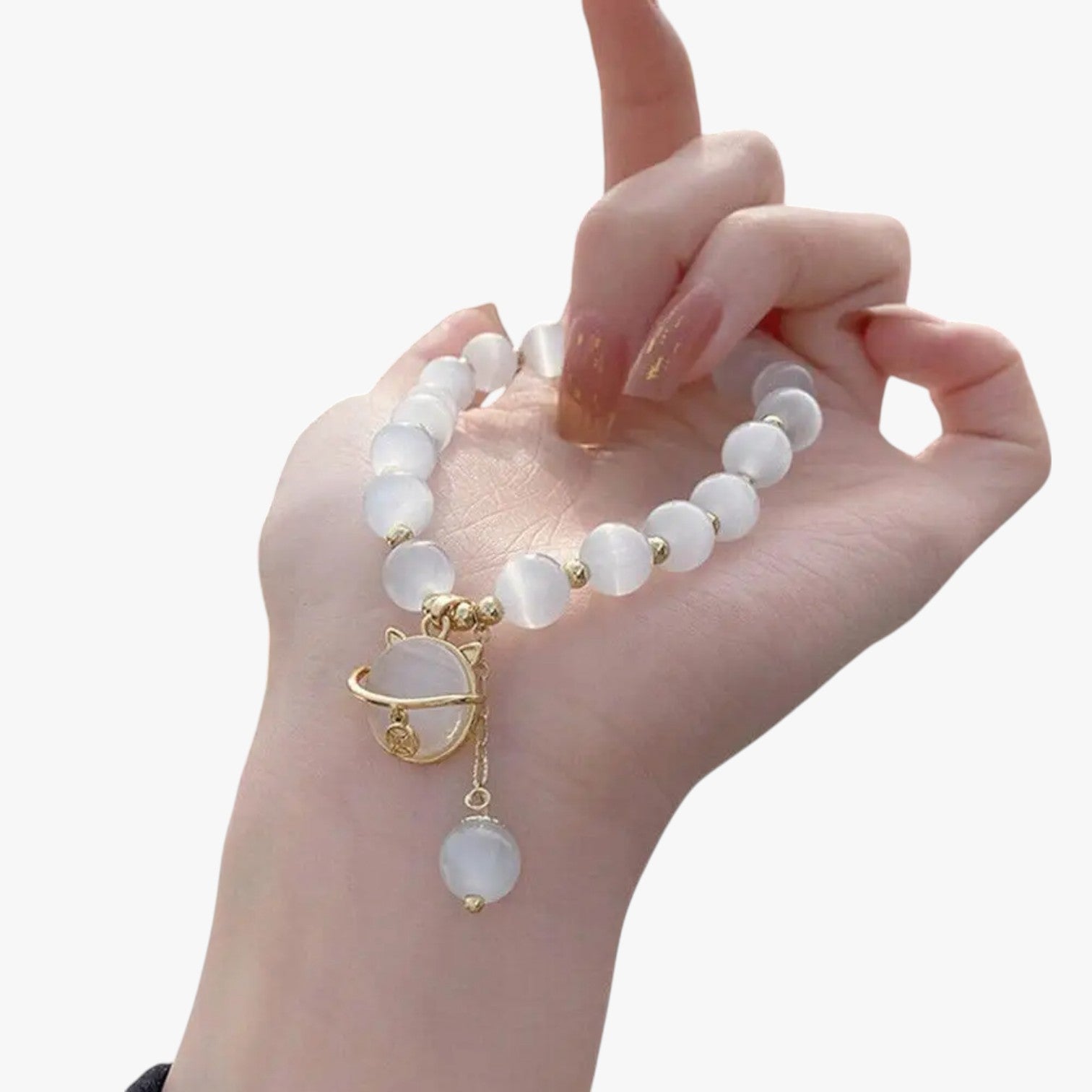 Bracciale con perline di opale e ciondolo a forma di gatto portafortuna, regalo e regolabile Donna - - bracciale bracciale perline BRACELET BRACELET FOR WOMEN BRACELETS bracelets for women ciondolo donna forma gatto jewelry opale - Concept Palermo