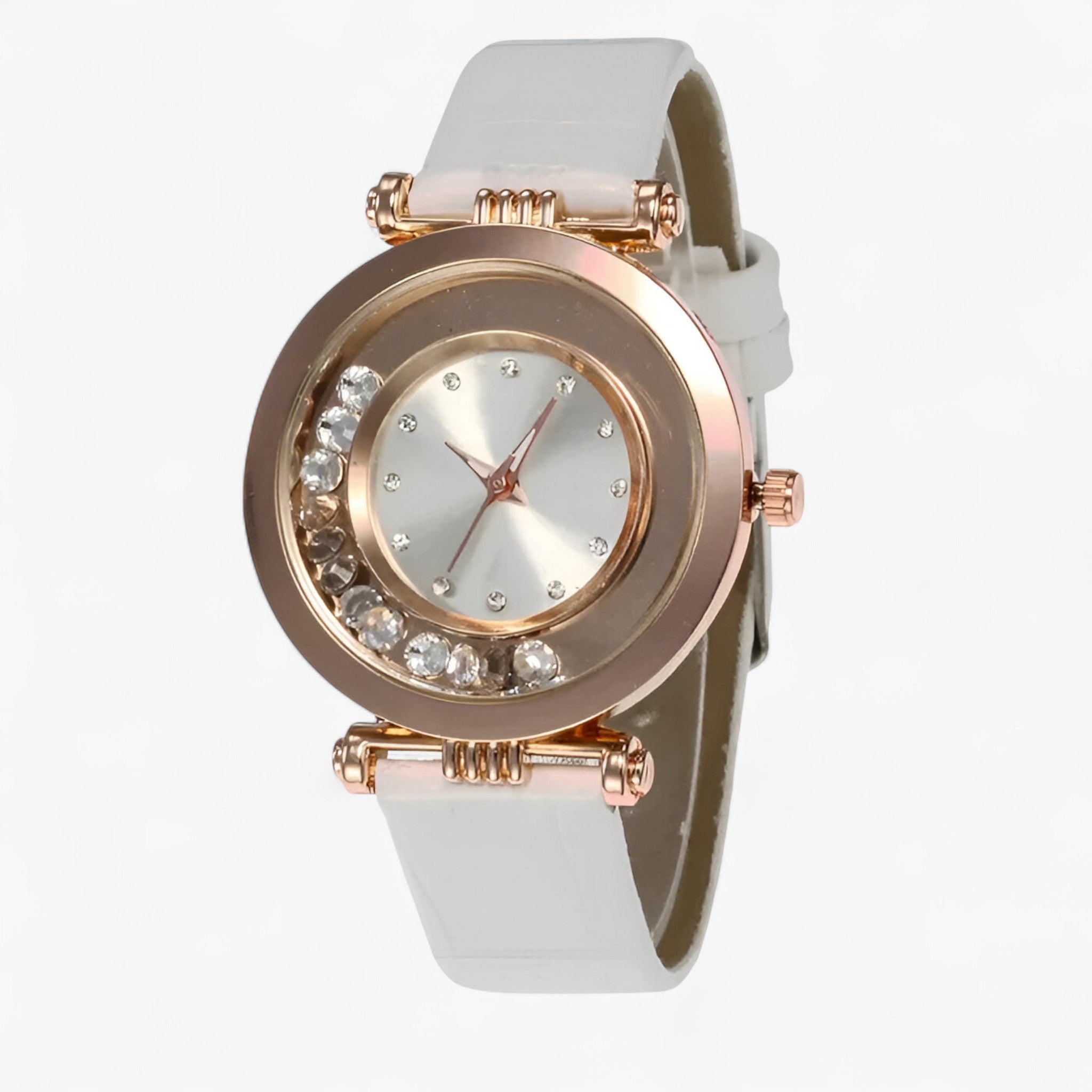 Orologio da donna con cinturino in pelle e fibbia con strass - Bianca - accessoires cinturino donna fibbia horloges orologio orologio donna pelle strass watches - Concept Palermo