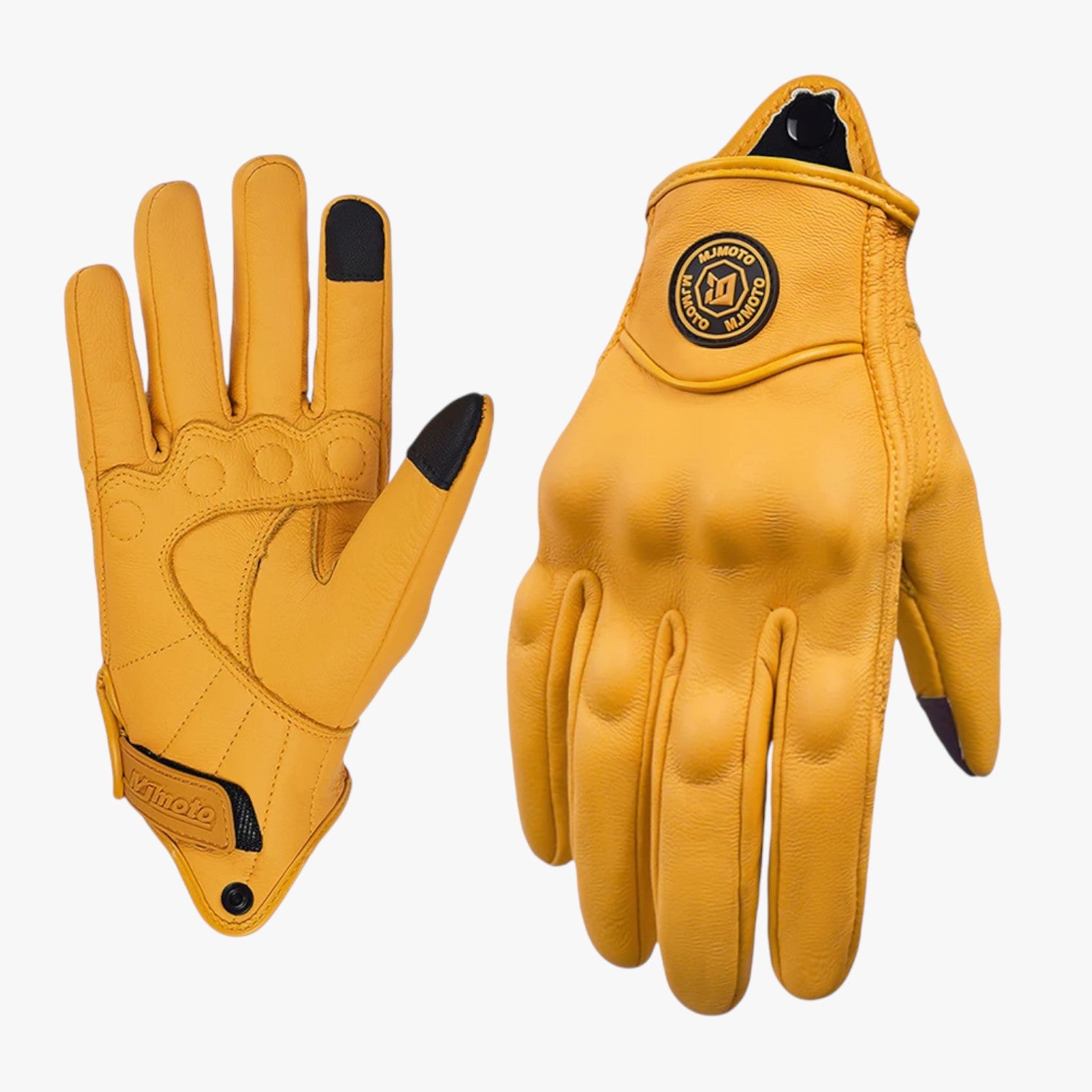 Guanti Moto Estivi Uomo in Pelle Marrone Vintage Traforati con Touchscreen - Giallo - gloves gloves for men guanti guanti moto mens gloves moto retr touchscreen traforati uomo zeke | guanti da moto retrò traforati con touchscreen - €25 - Concept Palermo