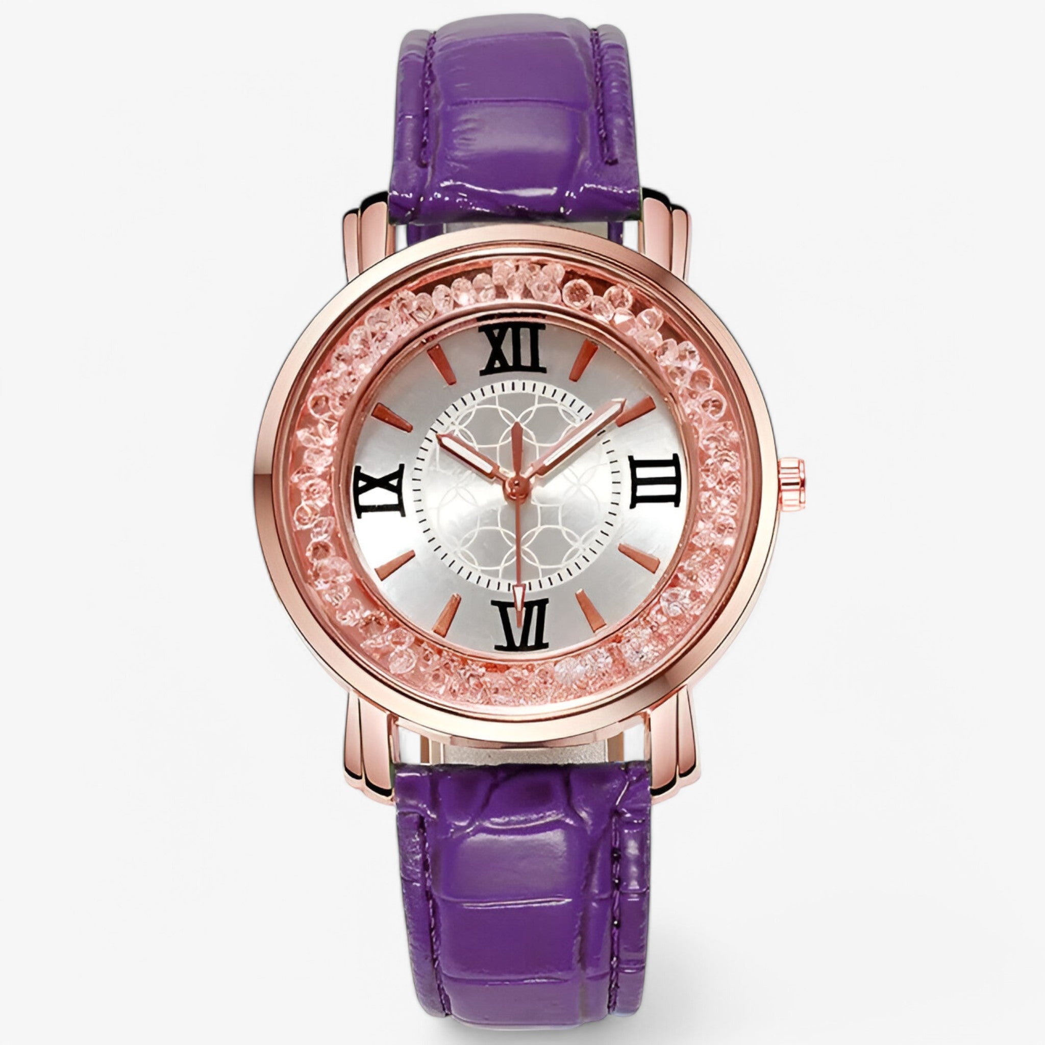 Orologio da donna in pelle con quadrante decorato da strass brillanti - Porpora - accessoires brillanti decorato donna horloges orologio orologio donna pelle quadrante strass watches - Concept Palermo