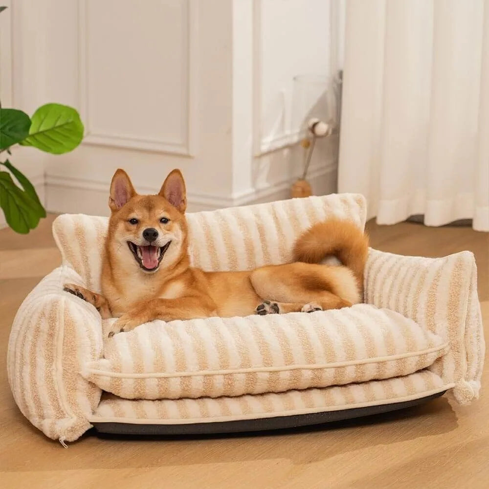 Letto per cani Design a strisce rosa - Morbido e caldo luogo di riposo - Imitazione lana d'agnello