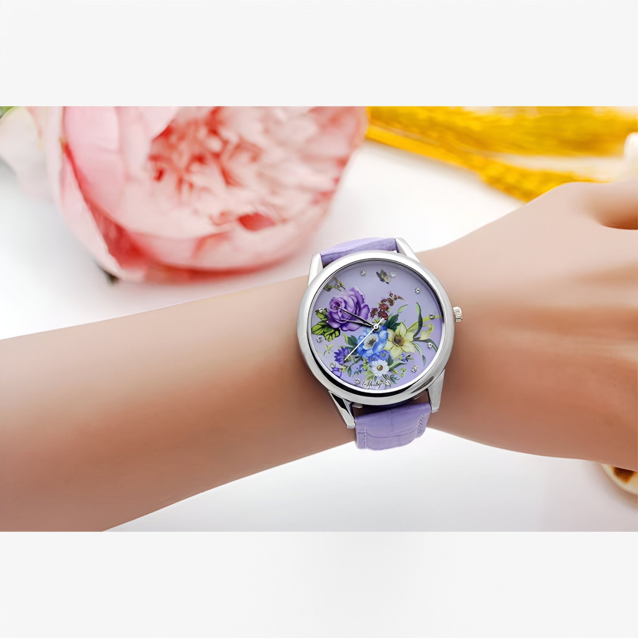Orologio da donna con cinturino in pelle e quadrante floreale - - cinturino donna female watch floreale orologio orologio donna pelle quadrante watch for women watches - Concept Palermo