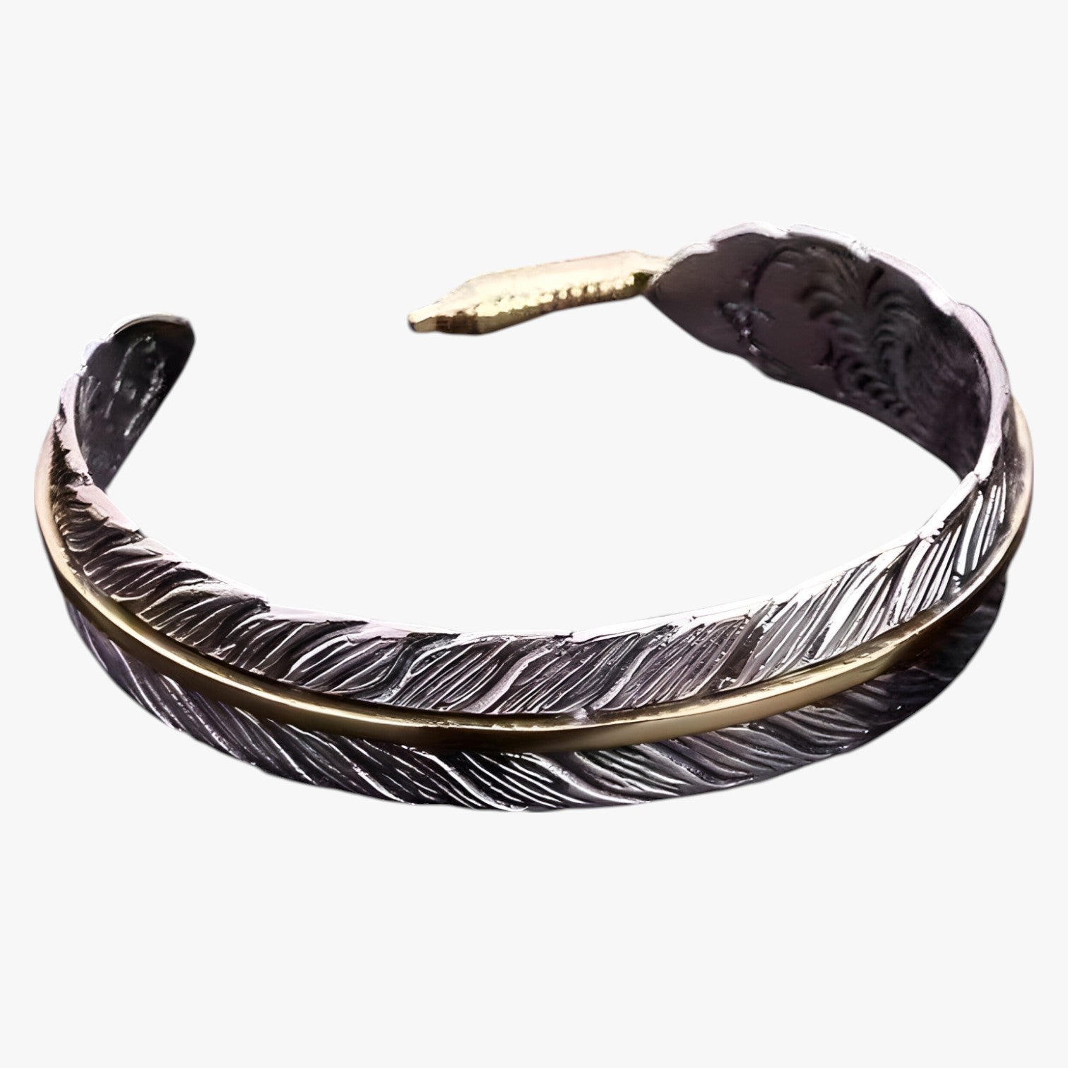 Bracciale in Argento 925 con Piuma Dorata Stile Vintage Punk Pelle - - bracciale bracciale piuma BRACELET bracelet for men BRACELETS dorata jewelry mens bracelet pelle piuma punk stile - Concept Palermo