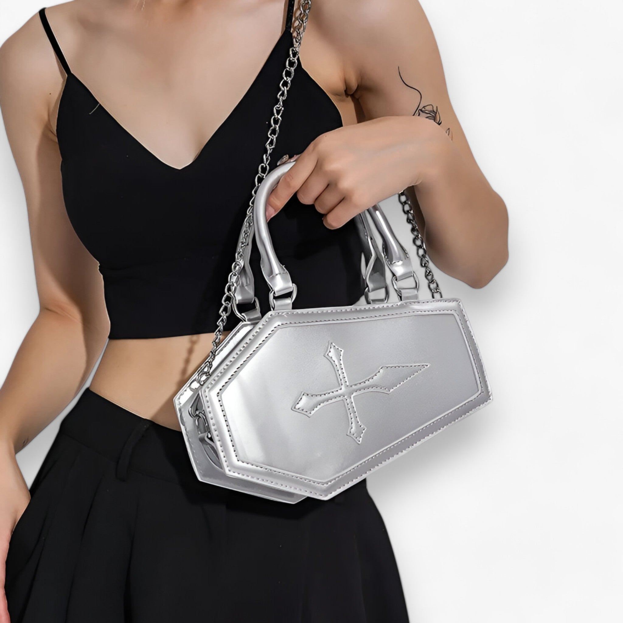 Borsa a Catena Nera Donna Elegante e Spaziosa con Manico Superiore per Feste e Serate - - bags borsetta borsetta catena catena cosplay halloween handbags manico Shoulder Bags women spaziosa women bags women's bags - Concept Palermo