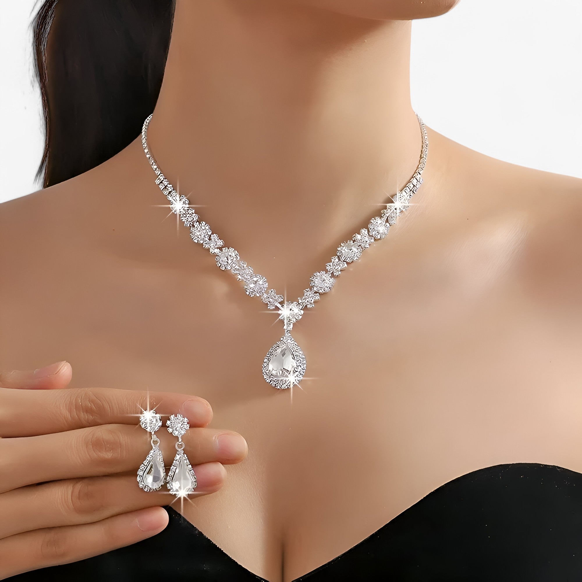 Set Gioielli Sposa Cristallo Goccia: Collana e Orecchini Eleganti Donna Argento 925 - - donna goccia jewelry lana necklaces Necklaces for Women nozze nozze pezzi orecchini pendente WOMEN - Concept Palermo