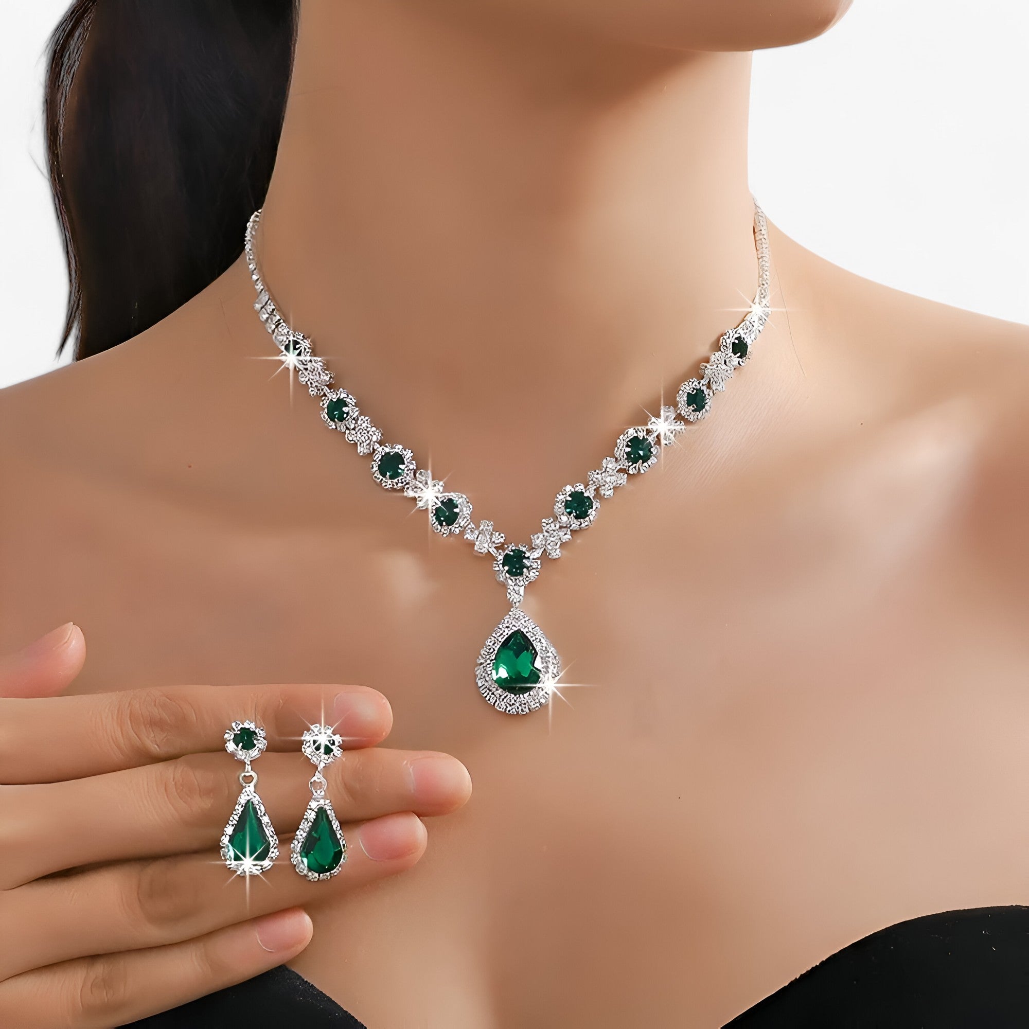 Set Gioielli Sposa Cristallo Goccia: Collana e Orecchini Eleganti Donna Argento 925 - - donna goccia jewelry lana necklaces Necklaces for Women nozze nozze pezzi orecchini pendente WOMEN - Concept Palermo
