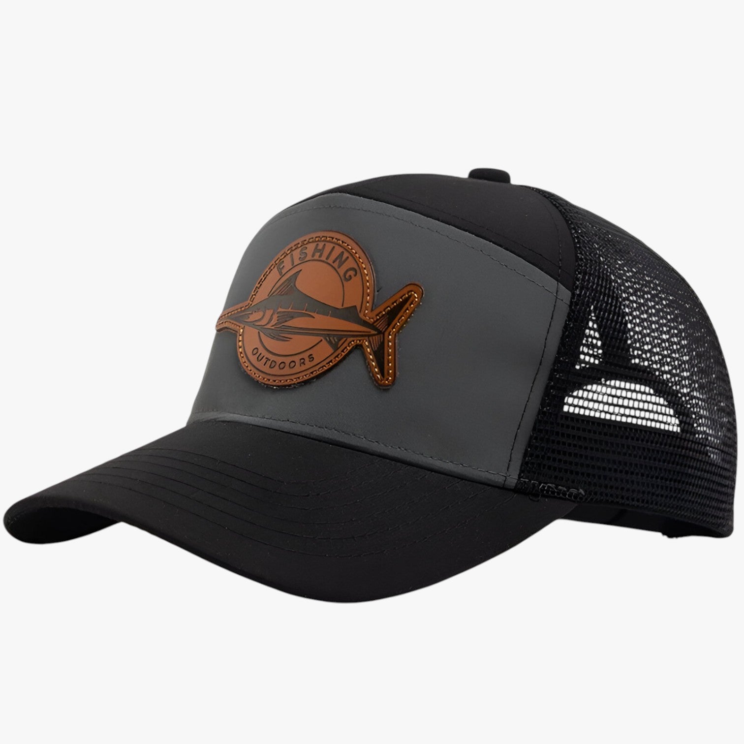 Cappellino estivo da camionista con etichetta in rete e pelle Lino Uomo - grigio nero Regolabile - Baseball caps camionista cappellino cappellino estivo caps estivo etichetta lino men's hat mens accessory mens cap pelle - Concept Palermo